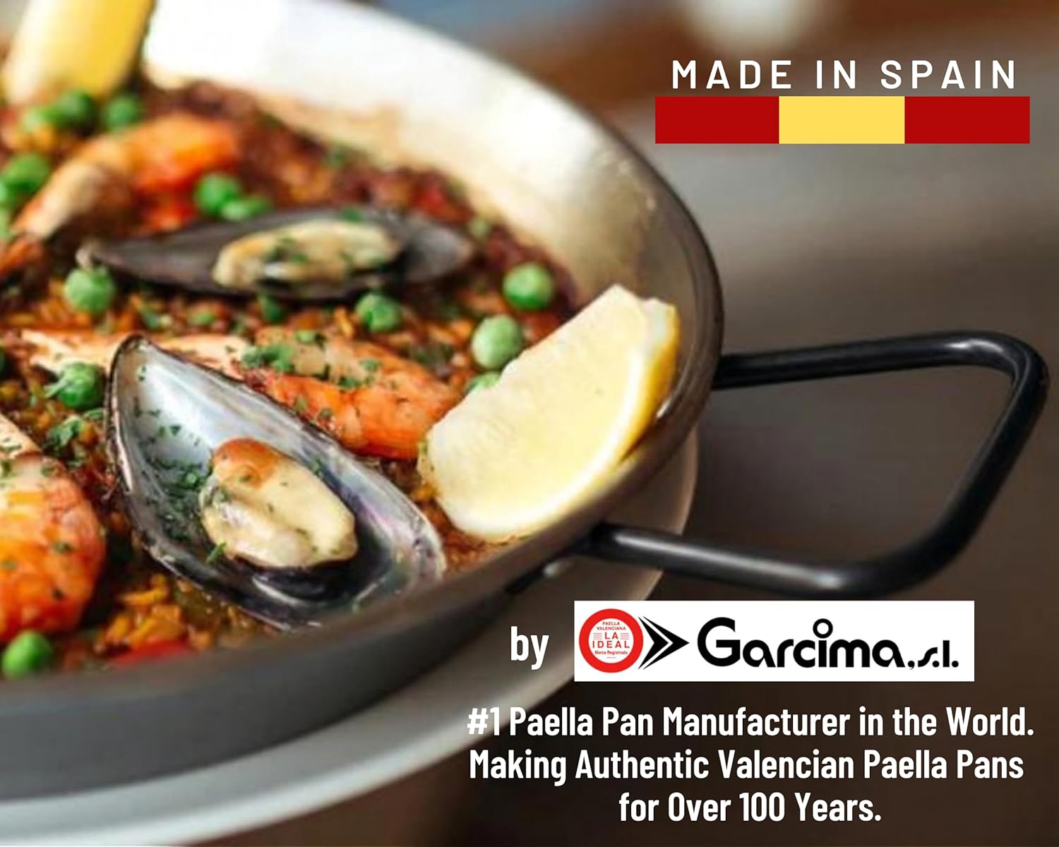 ICO by PAELO 13.5 inch Pata Negra Paella Pan (34cm) - Induction & Glass-Top Compatible Carbon Steel Pan - Professional Double-Thick Paellera - Authentic Garcima Made in Spain - Serves 6