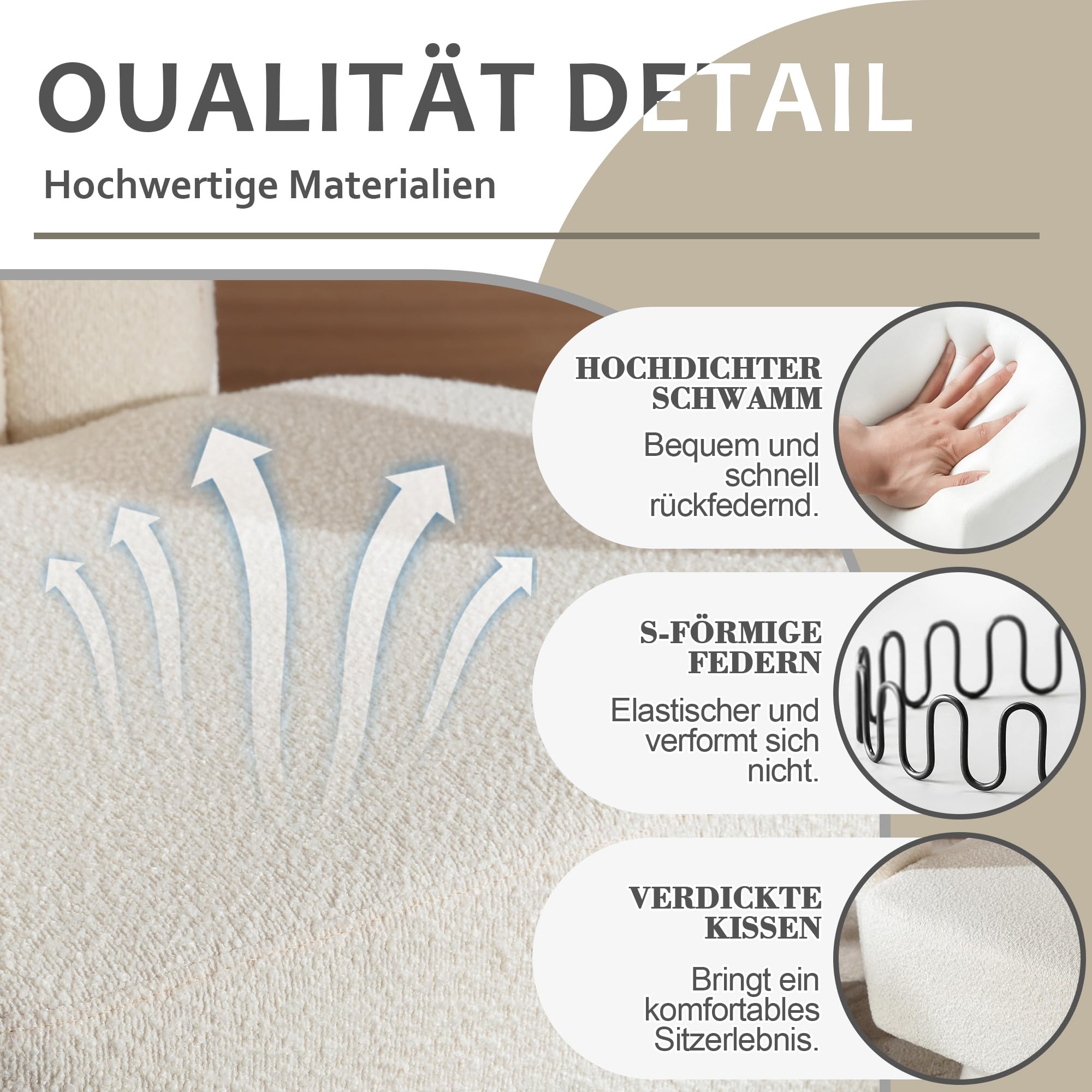 360 Grad Drehbare Kuschelfass-Akzentstühle, runde Sessel mit breiter Polsterung, Flauschiger Stoffsessel für Wohnzimmer, Schlafzimmer, Büro, Warteräume, Beige