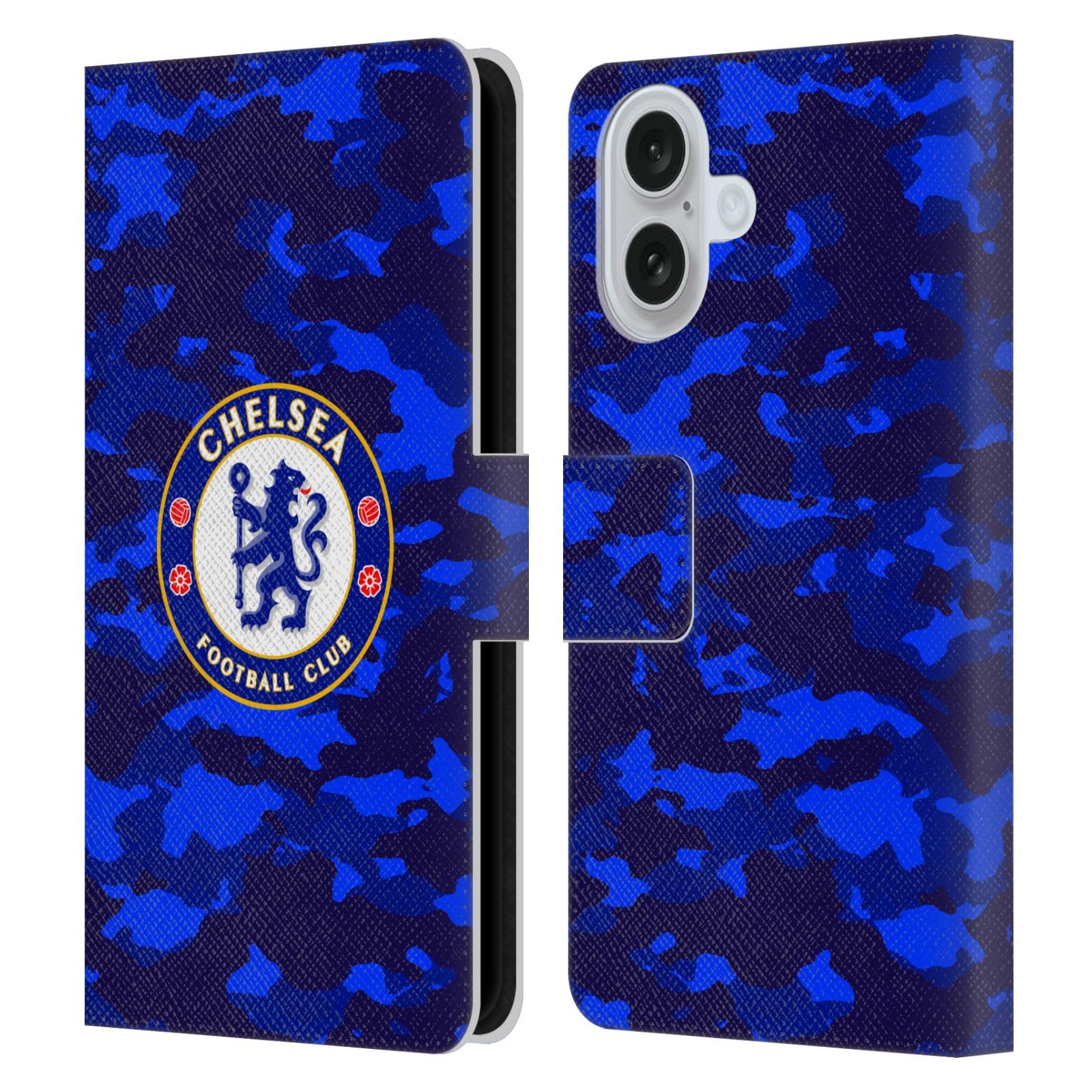 Head Case Designs Officially Licensed Chelsea Football Club Camouflage Crest Leather Flip Case Compatible With Apple iPhone 16