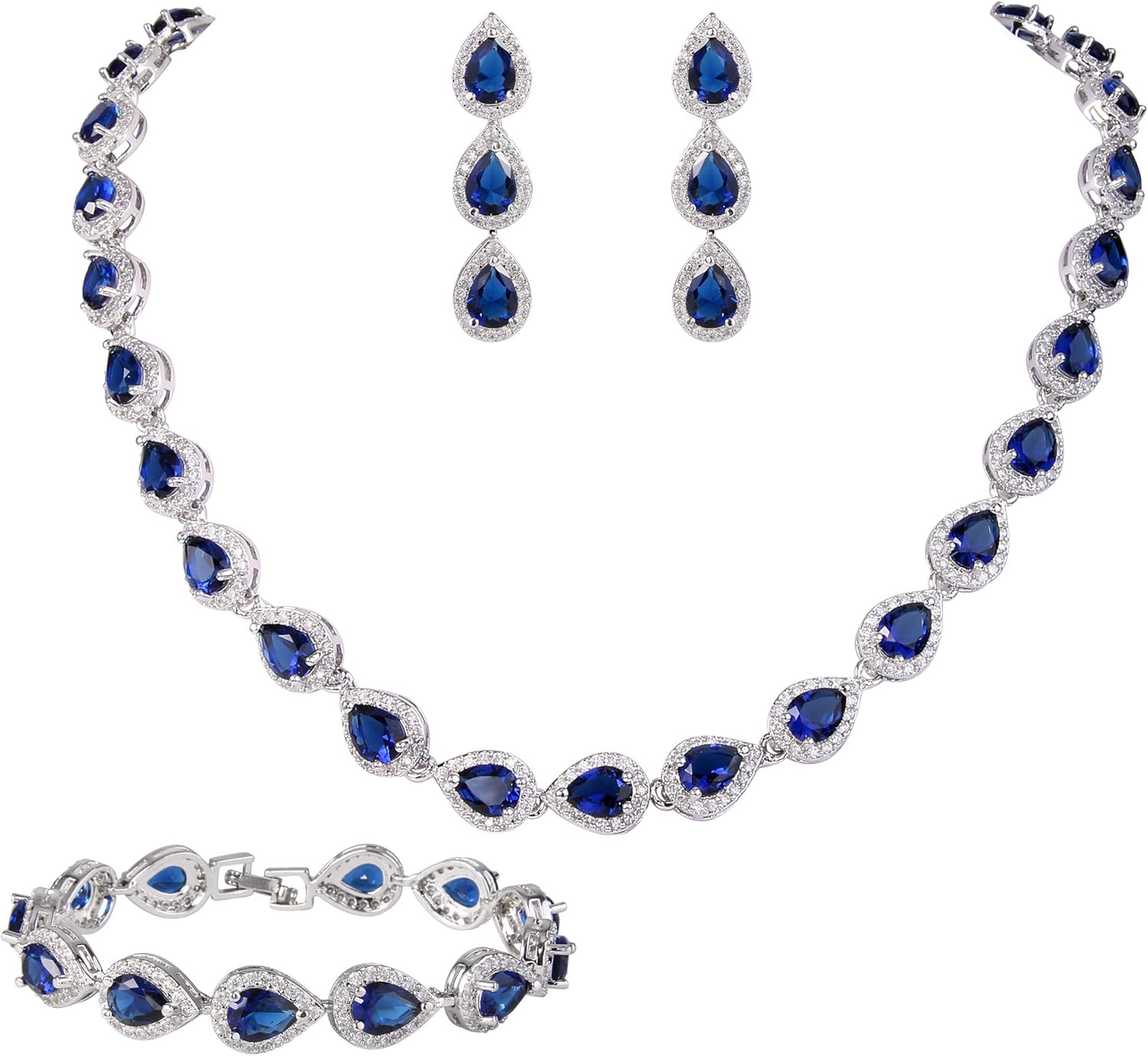 EVER FAITH Gorgeous CZ Birthstone Elegant Tear Drop Bridal Necklace Earrings Bracelet Jewerly Set for Women