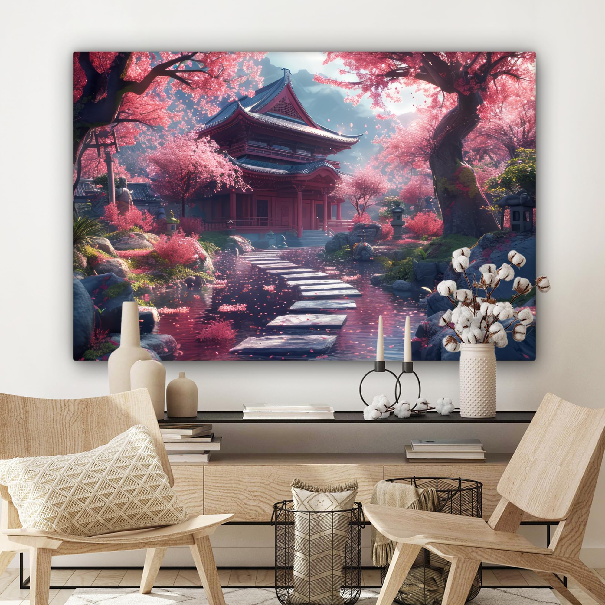 MuchoWow© Quadro su Tela Stampe da Parete Quadri Cucina Camera da Letto | 120x80 cm - Dipinto Arredamento Casa Giardino giapponese - Fiori di ciliegio - Alberi di sakura - Giappone