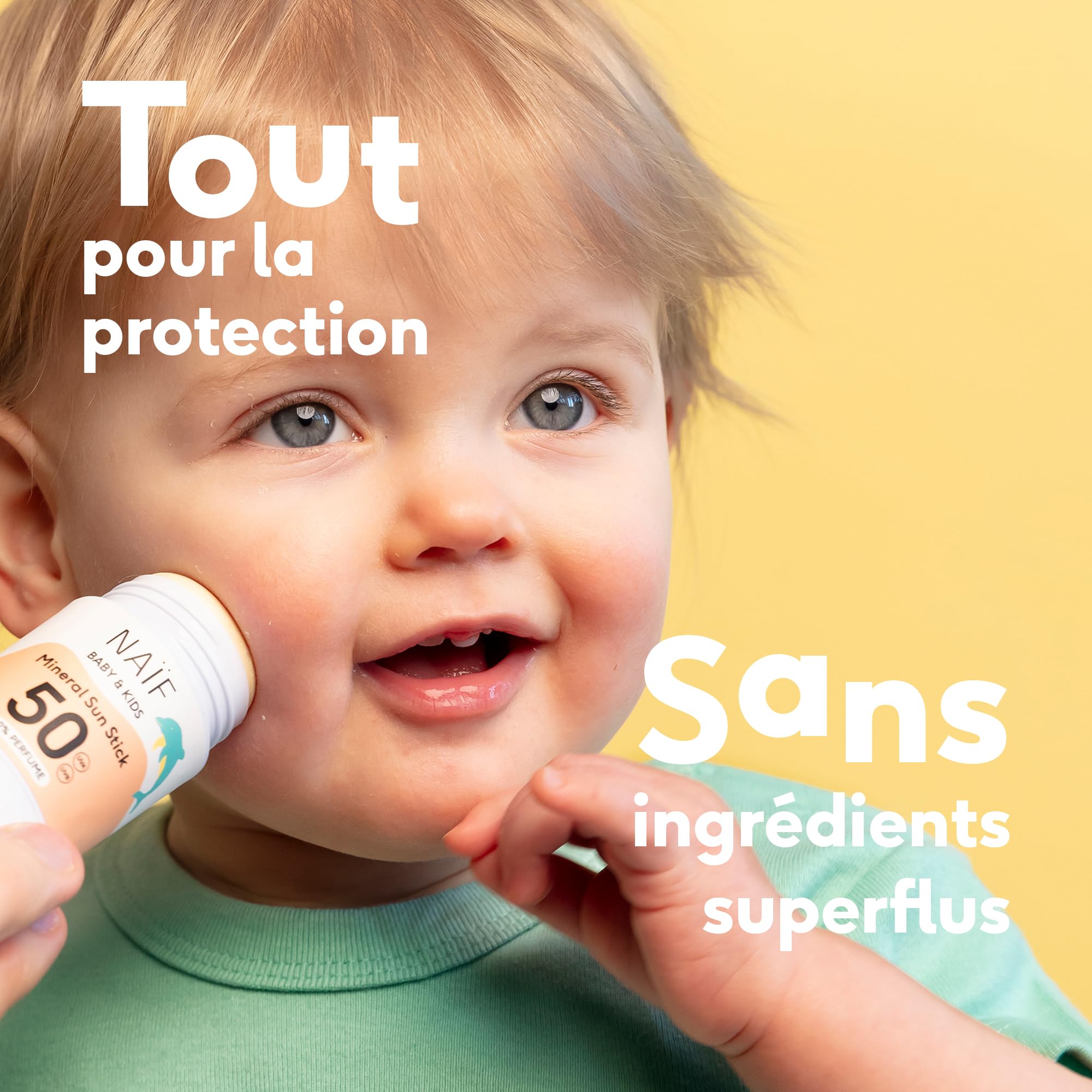 Naïf Stick Solaire Minéral Bébé & Enfant SPF 50 – 0% parfum, sans microplastiques, huiles minérales ni silicones, protection UVA/UVB, résistant à l’eau, testé dermatologiquement – 36 g
