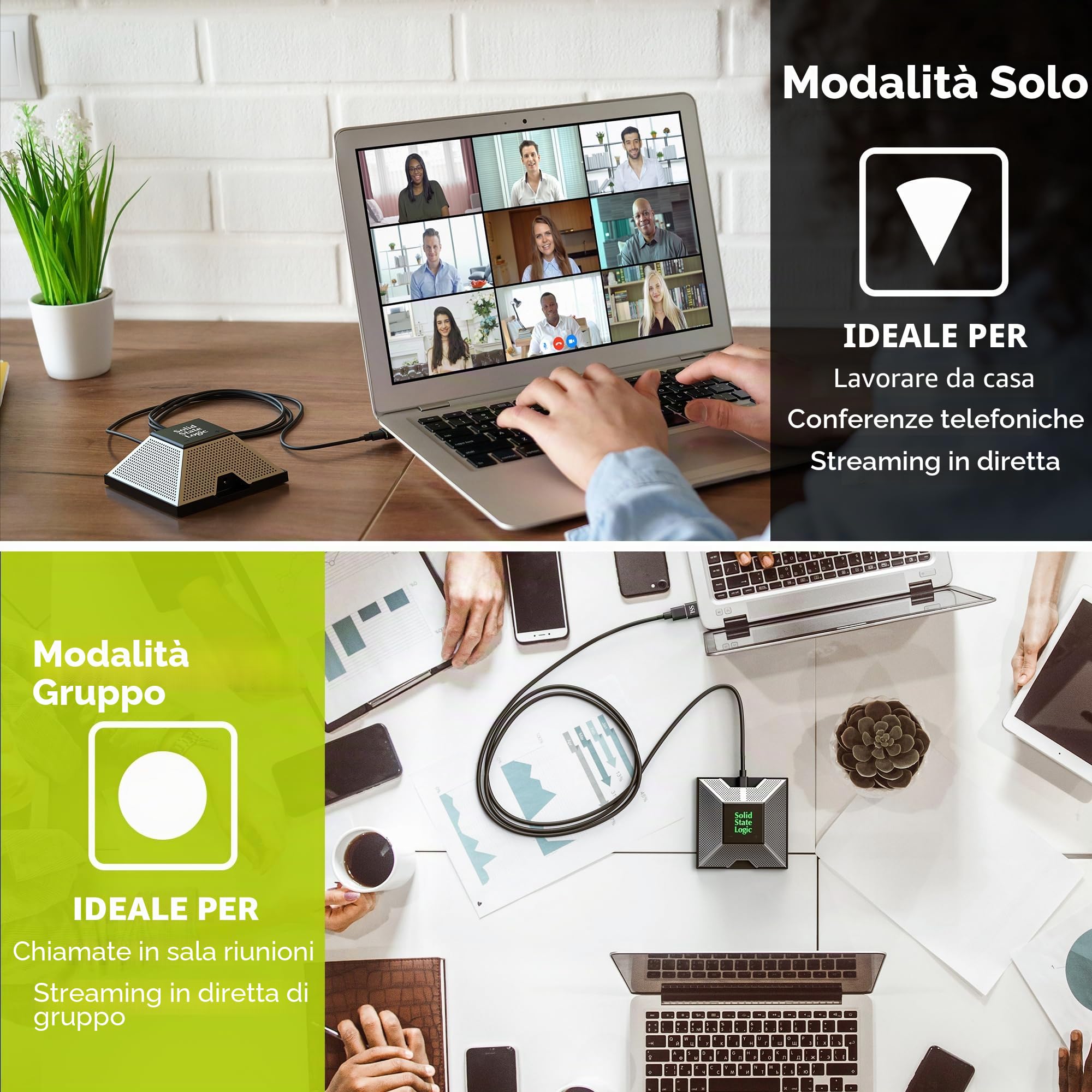SSL (Solid State Logic) CONNEX di Solid Logic, Microfono USB Portatile, Conferenze, Live Streaming, Registrazione Musicale su PC/Mac, Array di Microfoni a Condensatore Quadruplo e 4 Modalità Utente