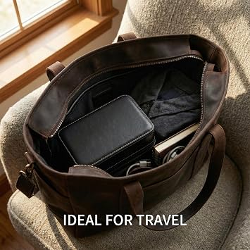 2 slots Watch travel Case Display Box, Hard leather watch storage organizer box fit watches up 52mm face,with insert for accessories. (BLACK, 2 SLOT)