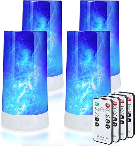 4 luces LED con efecto de llama, recargable por USB, 4 modos de luz parpadeante con temporizador remoto, efecto de detección de gravedad, base