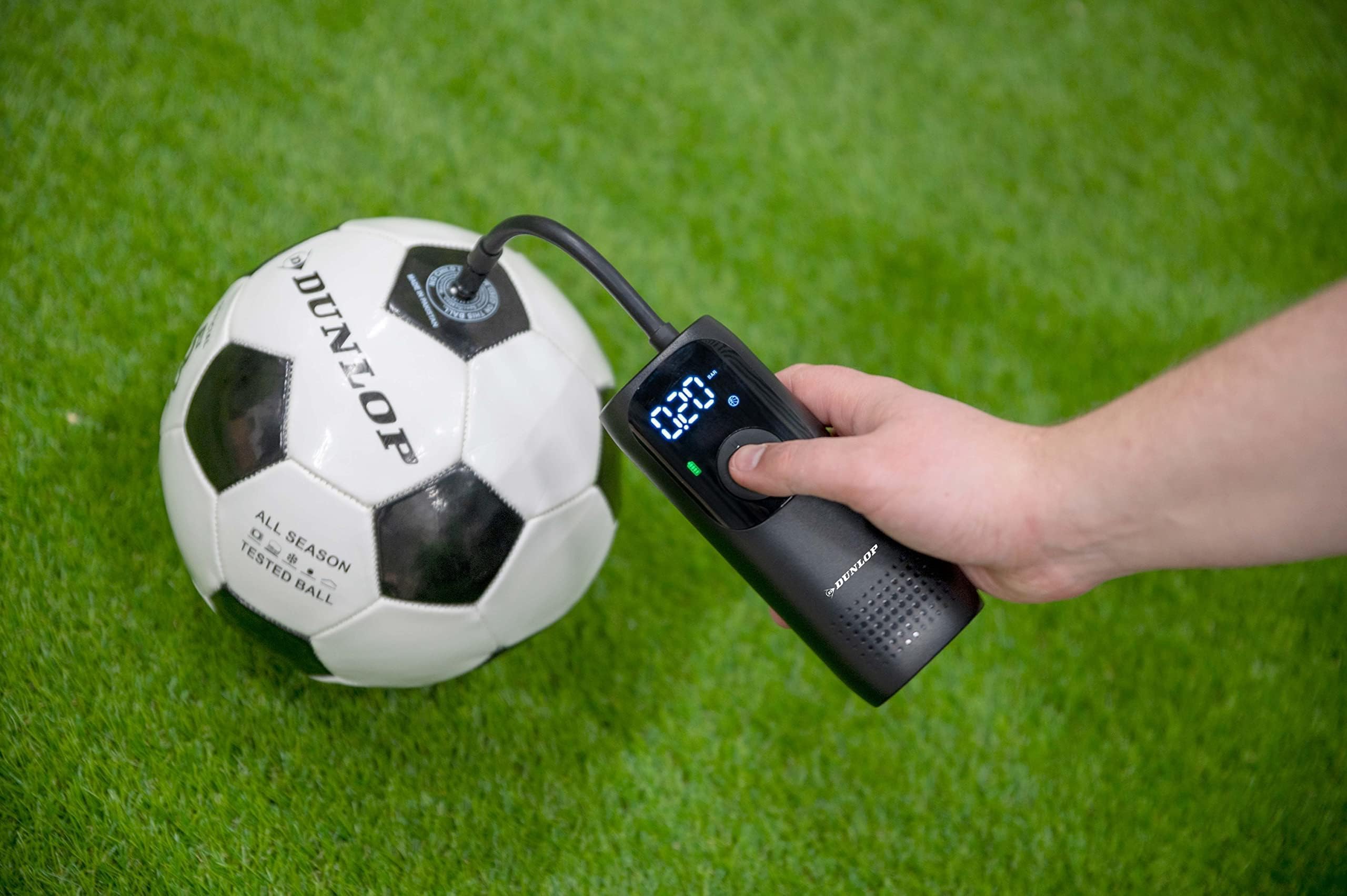 Dunlop Mini Compressore a batteria Pompa d'aria elettrica 150PSI - Universale e USB C - Display digitale - Luce LED - Nero