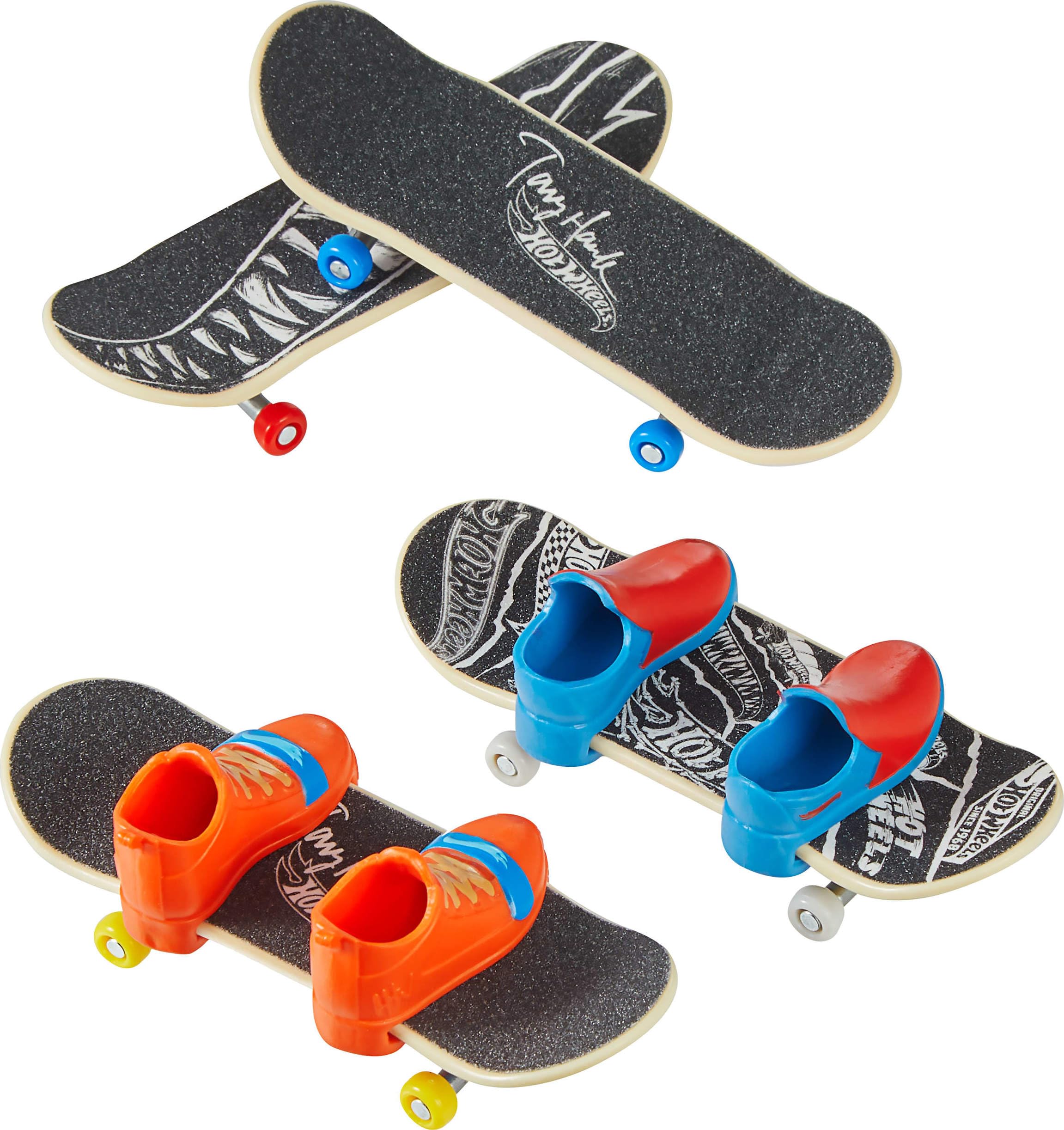 Multipack De 4 Fingerboards Hot Wheels Skate X Tony Hawk – Tablas Completamente Montadas Con Ruedas De Eje Rápido, Incluye 2 Pares De Zapatillas Y 1 Tabla Exclusiva, Regalo Para Niños +5 Años