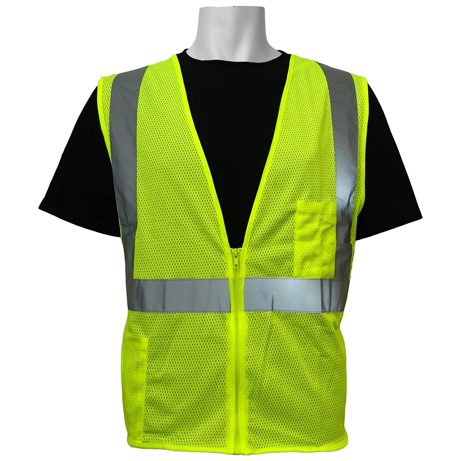 Global Glove GLO-001 FrogWear Class 2 Polyester Mesh Zipper Closure Safety Vest, Lime (Small)