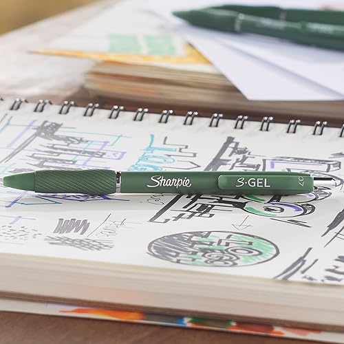 Miniatura 5 de SHARPIE S-Gel, bolígrafos de gel, punta media (0.028 in), barril verde, tinta negra, 4 unidades