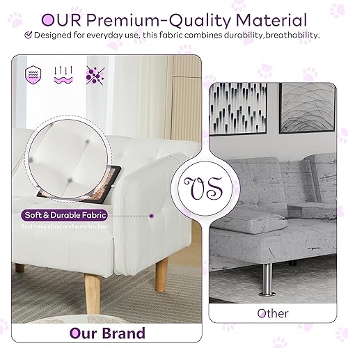 Miniatura 36 de TYBOATLE Sofá cama tipo futón convertible de 65 pulgadas con 2 USB, sofá biplaza tapizado capitoné pequeño y ajustable, moderno de mediados de siglo