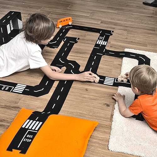 Miniatura 2 de Juego de 27 piezas de construcción de pistas de autos de carreras flexibles grandes, 20 pies de largo, para niños pequeños, seguro para niños,