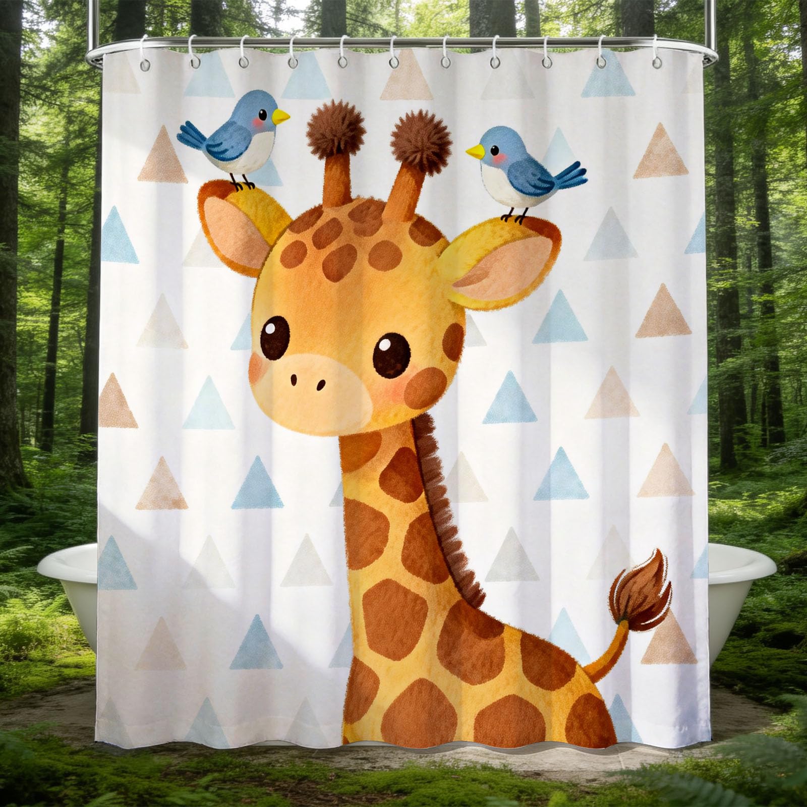 Hongduo White 3D Giraffe Shower Curtain For Stalls Bathtubs Lovely Bathroom Decor Shower Curtain Set Polyester Fabric Waterproof 180X200cm/71X79 Inch With Hooks