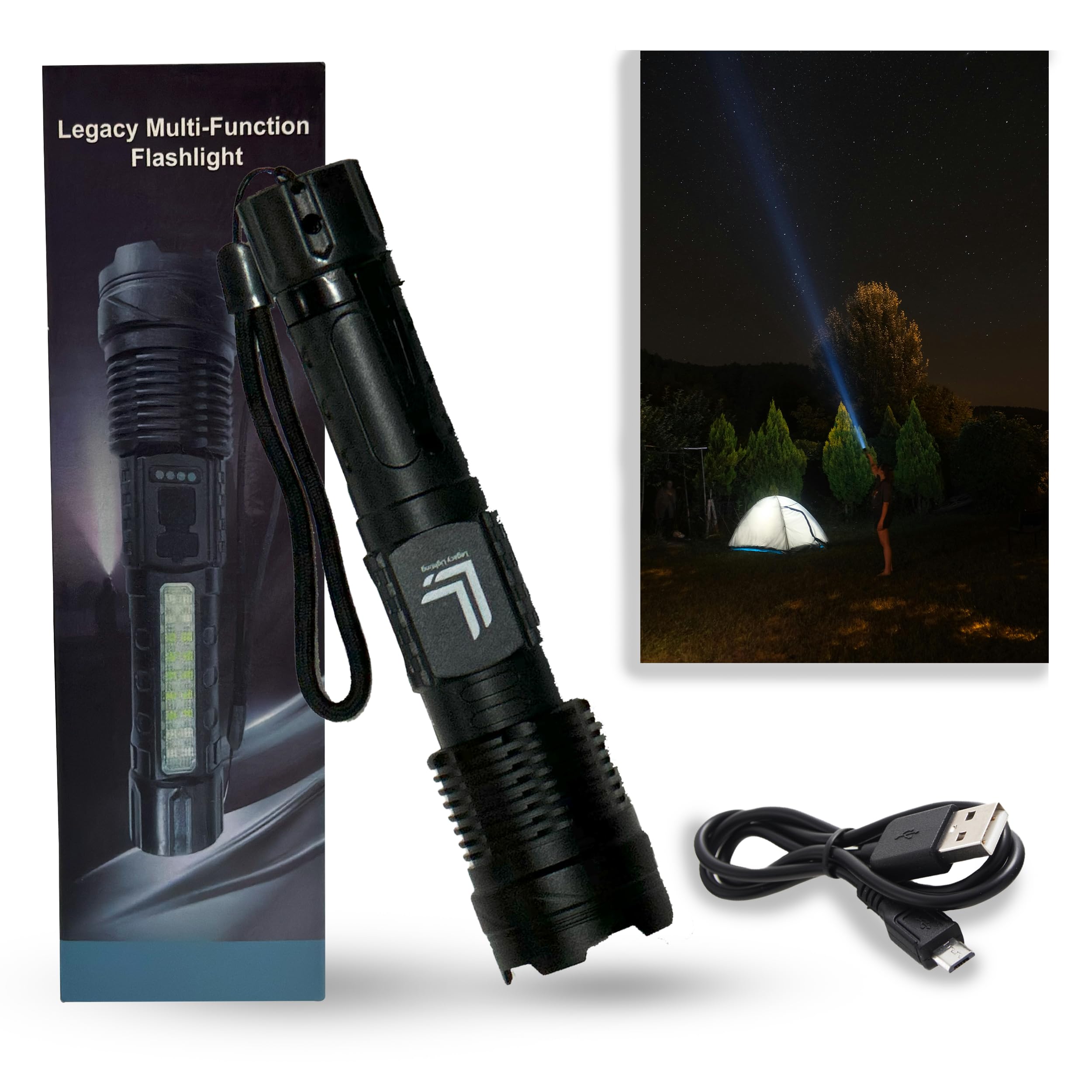 Rechargeable Flashlights High Lumens, 20,000 Lumens, Super Bright Tactical LED Flashlight with 7 Modes, IPX7 Waterproof, Powerful Handheld Flashlight for Camping, Hiking, Home Emergencies