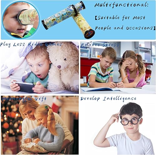 Miniatura 6 de Paquete de 2 juguetes clásicos de caleidoscopio, caleidoscopio giratorio mágico, caleidoscopio de mundo largo elástico, juguete educativo