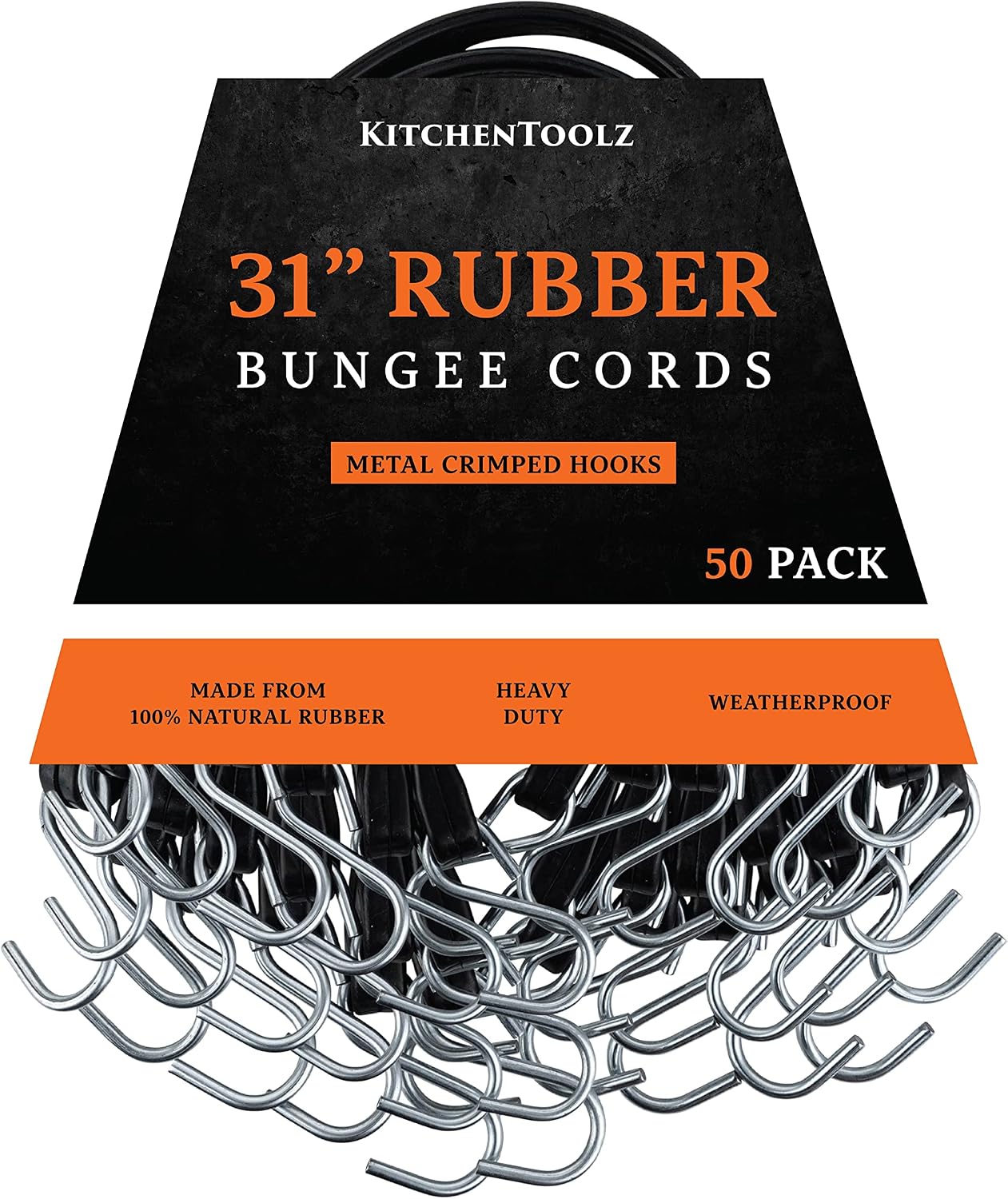 31" Inch 50 Pack Rubber Bungee Cords with Metal Hooks for Flatbed Trucks- Heavy Duty Tarp Tie Down Straps