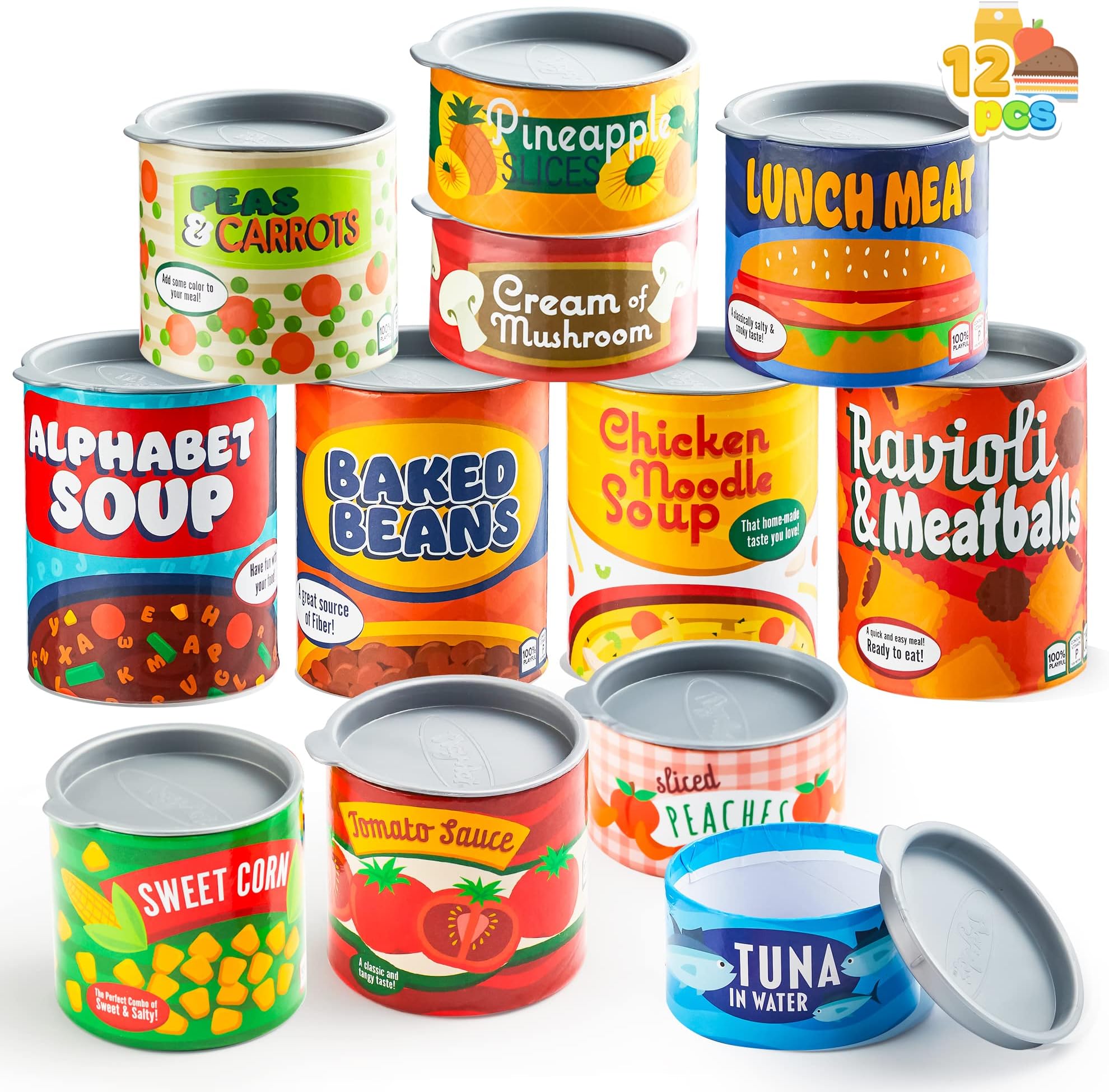 JOYIN 12Pcs Grocery Play Can Toy, Kids Groceries Fake Tood, Toddler Play Food Boxes and Cans, Best Stocking Stuffers for Christmas