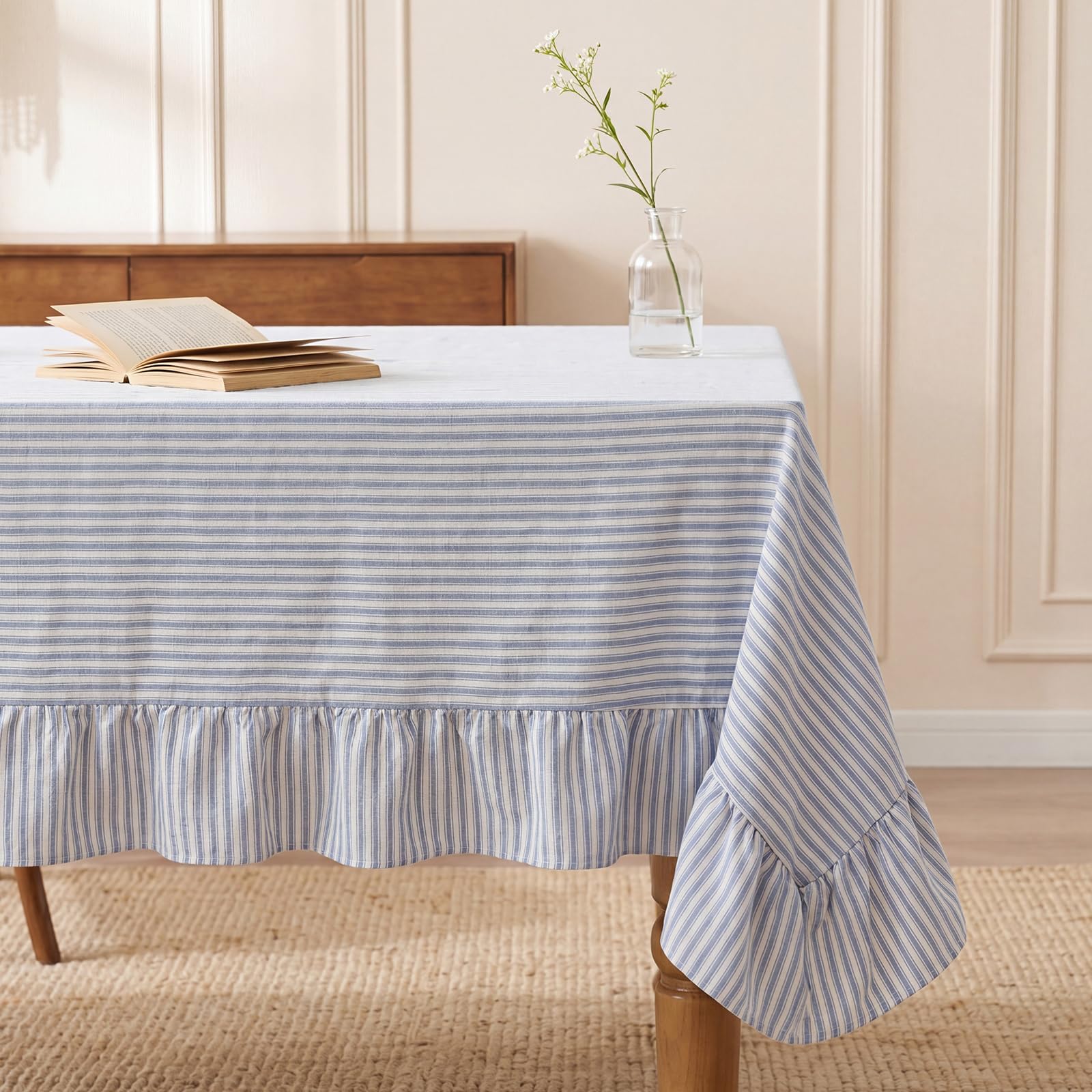 Photo 1 of Moukeren Farmhouse Ruffle Striped Tablecloth