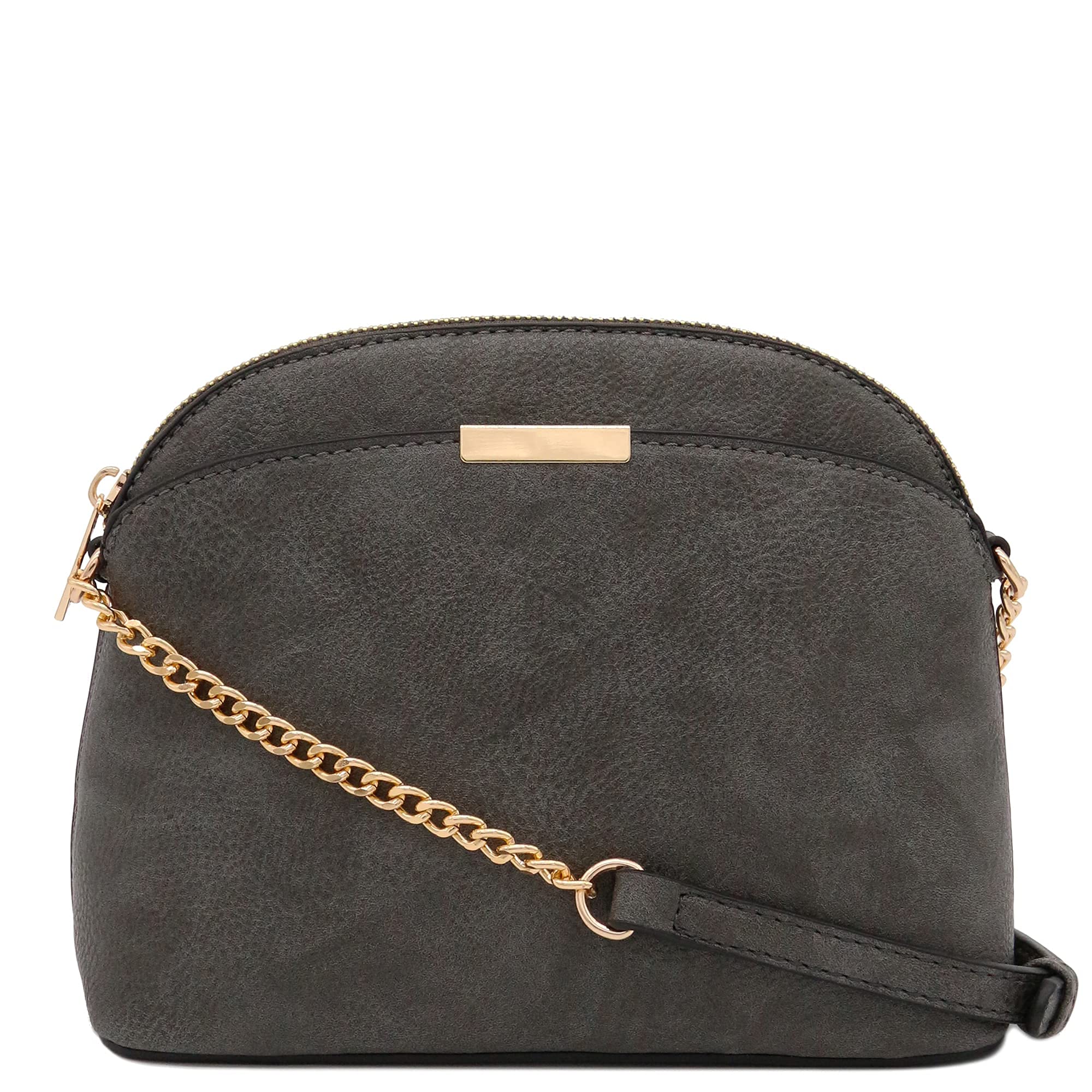FashionPuzzle Faux Leather Small Dome Crossbody Bag with Chain Strap