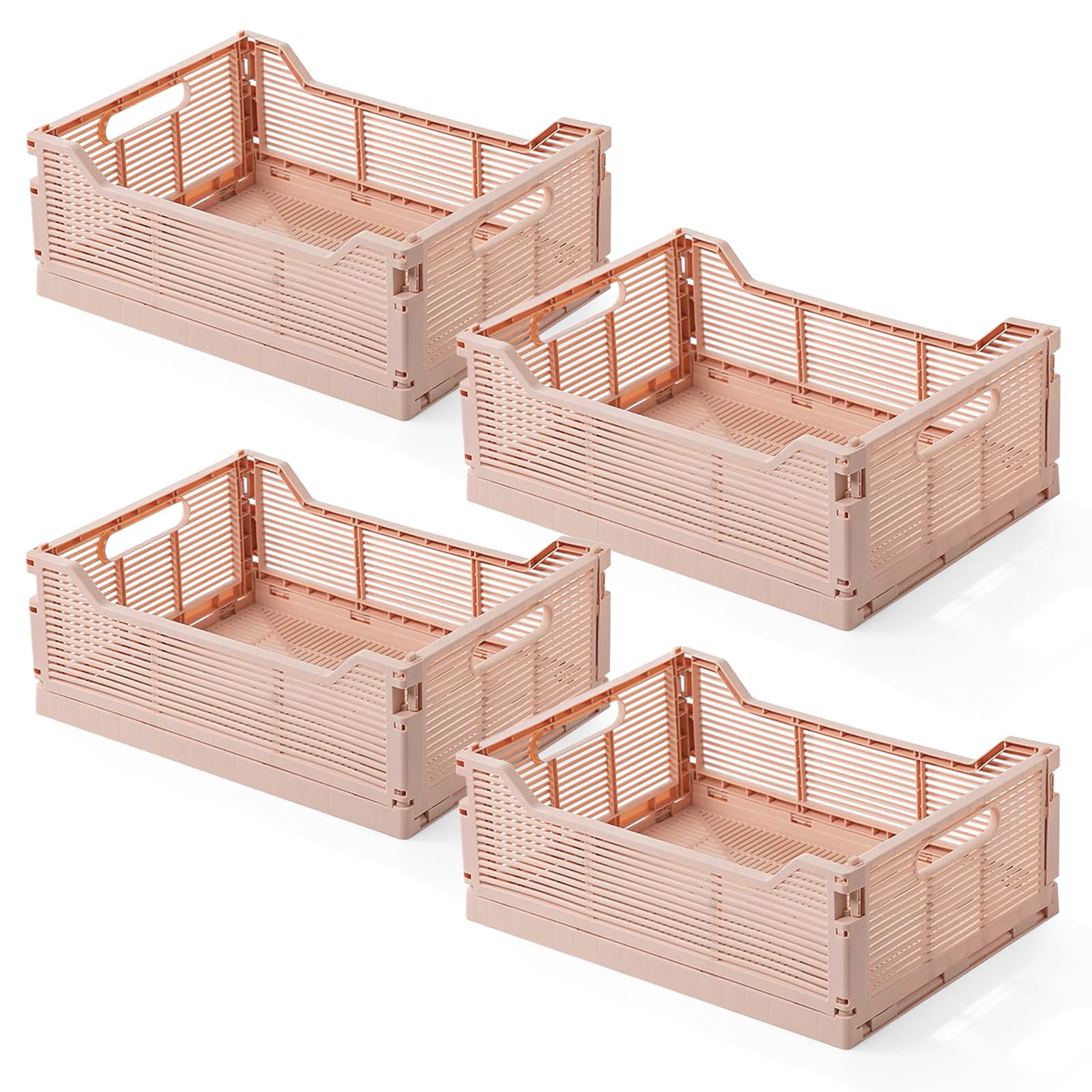 Panier pliable stable rose Lot de 4 caisses de rangement plastique pour cuisine et chambre