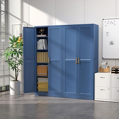 Miniatura 2 de Gabinete de despensa de cocina, gabinetes de almacenamiento de despensa de metal azul de 71" con puertas y 4 estantes ajustables, gabinete de cocina