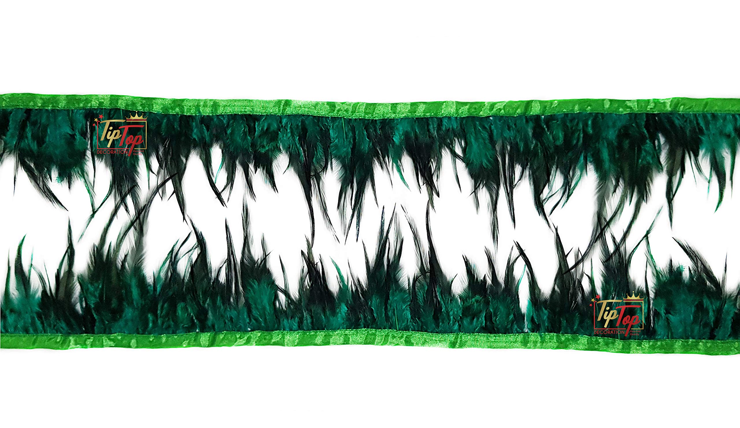 Tiptop Decoration Natural Hackle Pointed Dyed Feathers Trim Fringe Lace (4-5 Inch) (9 Meters) (Forest Green) 2