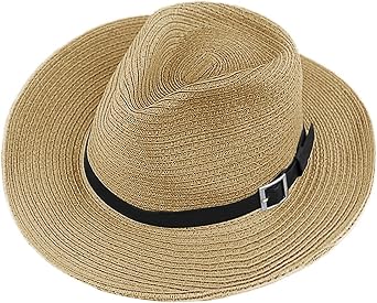 Wide Brim Straw Panama Beach Fedora Sun Hat Men Women Roll up Straw Cowboy Hat