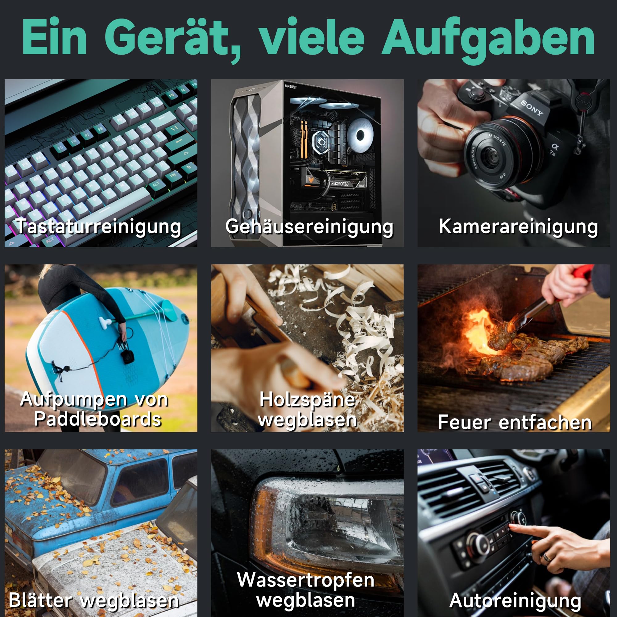 Kica JetFan Ultra Elektrisches Staubgebläse & Druckluftspray – Kabellos & USB Wiederaufladbar, 130.000 U/min, 48 m/s Windgeschwindigkeit, Air Duster für PC, Tastatur, Auto, Sofa & Büro mit LED-Licht