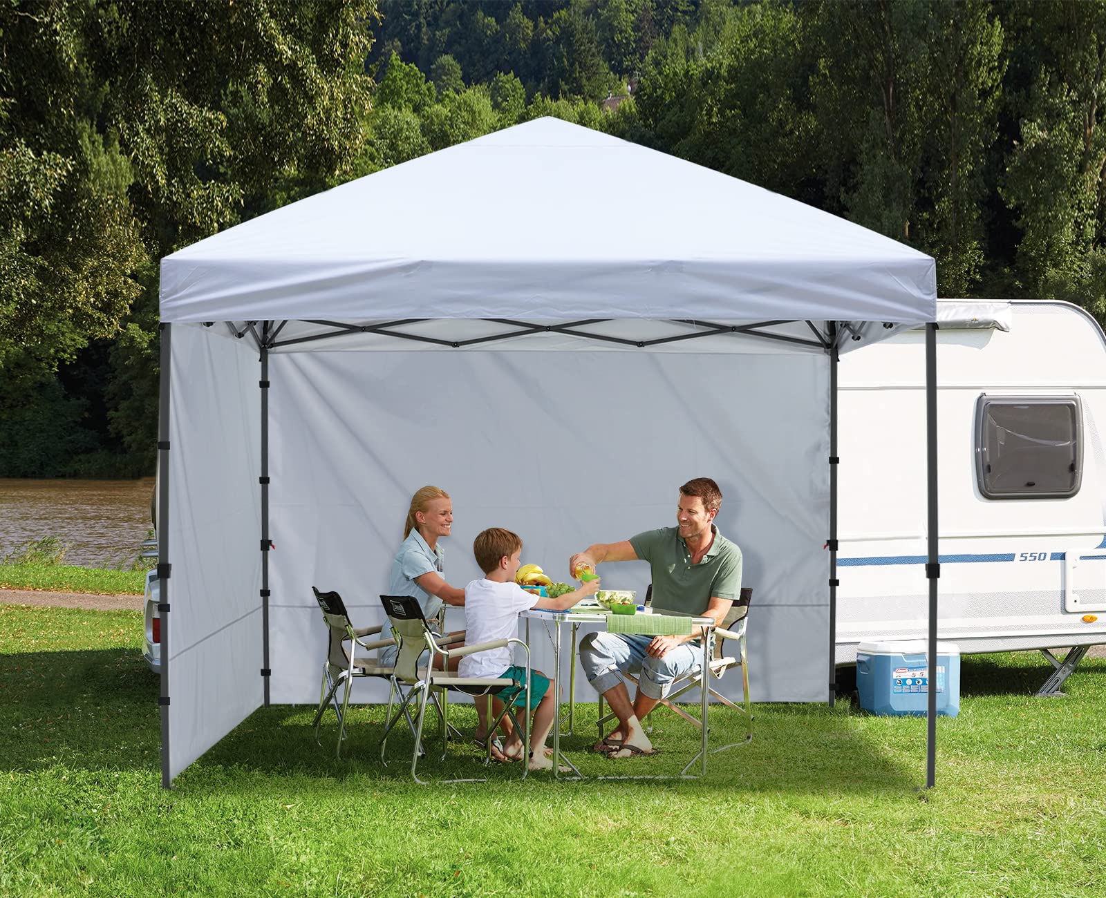 COOSHADE Pop Up Canopy Tent 10x10Ft Outdoor Festival Tailgate Event Vendor Craft Show Canopy with 2 Removable Sunwalls Instant Sun Protection Shelter with Wheeled Carry Bag(White)