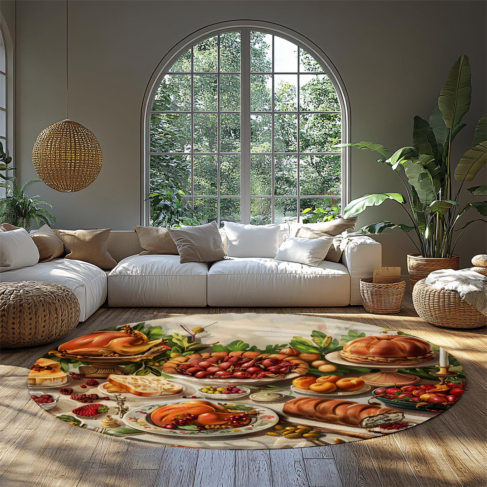 Tapis rond Thanksgiving 120cm pour réchauffer la déco d'automne de votre salle à manger