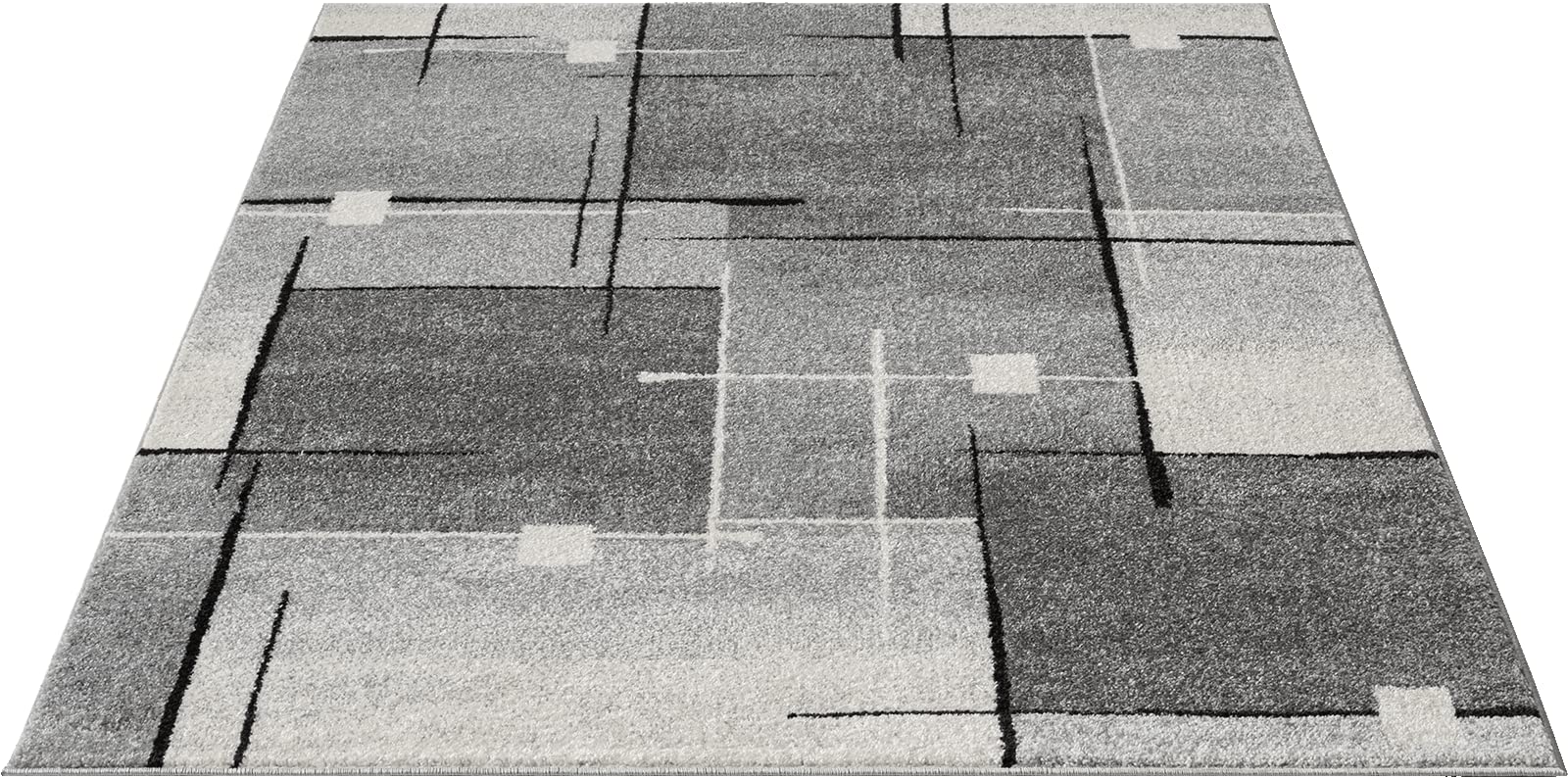 Mia's Teppiche "Mosaix - Moderner Dichter Kurzflor Teppich für Wohn- und Schlafzimmer, mit Konturenschnitt, Geometrischen Mustern, Kariert, in Grau, 240 x 330 cm
