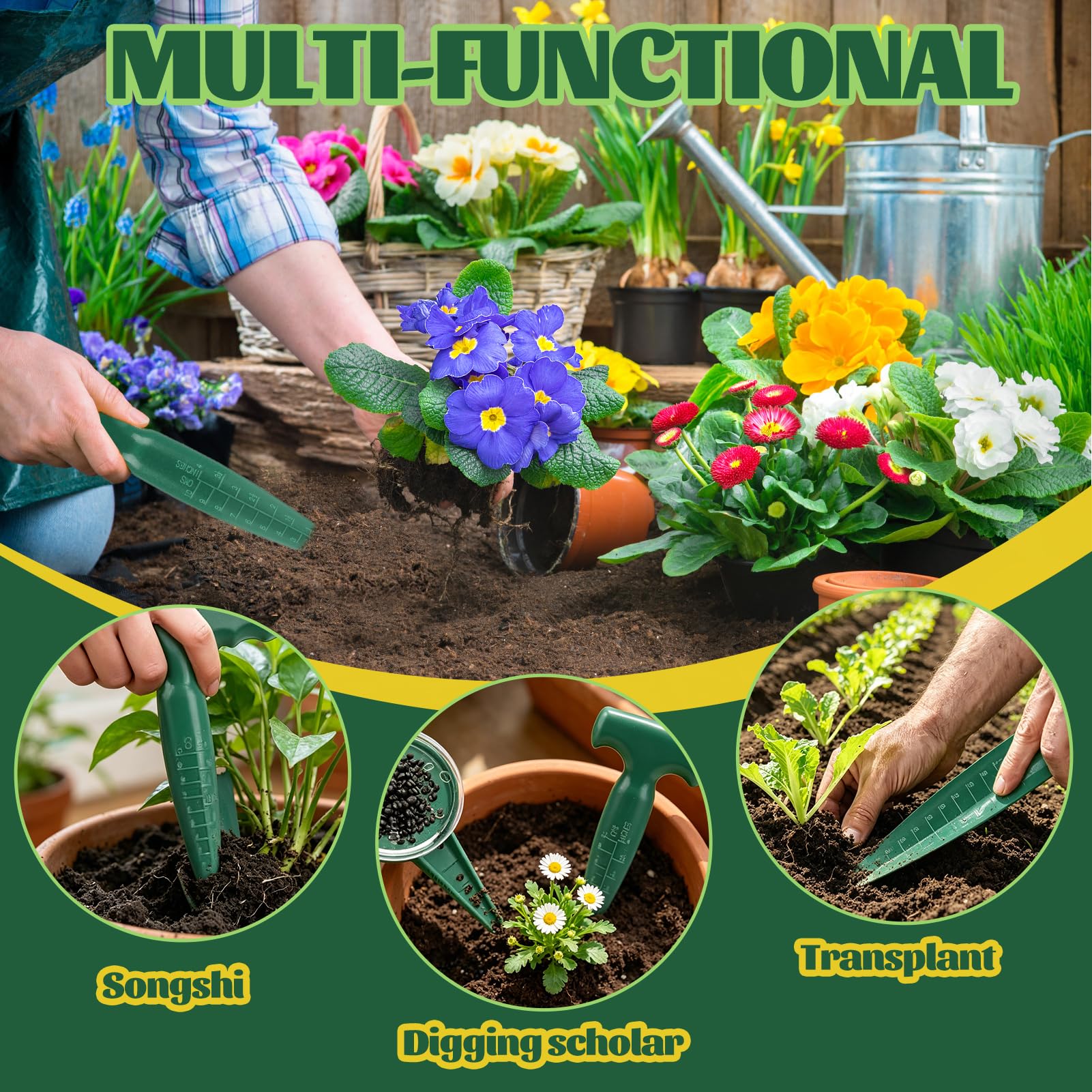 Plantoir à Bulbes avec Échelle de Profondeur Intégrée, Outil Ergonomique pour Plantation Précise de Bulbes, Légumes, Fleurs, Design Robuste pour Jardinage facile et Efficace, Vert