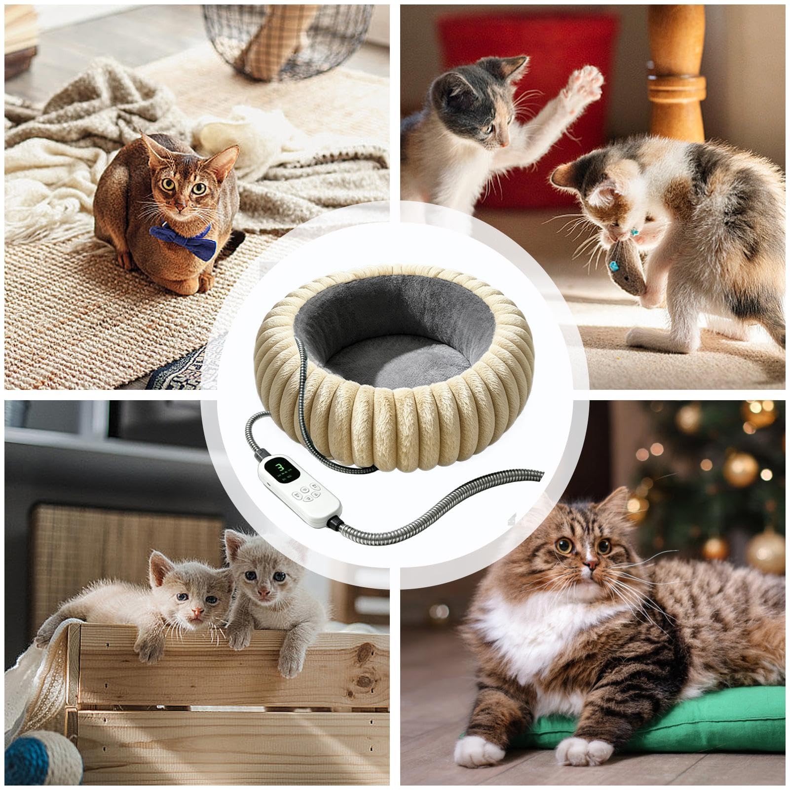 Tappetino Riscaldante Per Gatti Divano Tondo Morbido Termico Con 9 Livelli | Tappetino Riscaldante Animali per Angolo Casa Interno Soggiorno Camera Ufficio