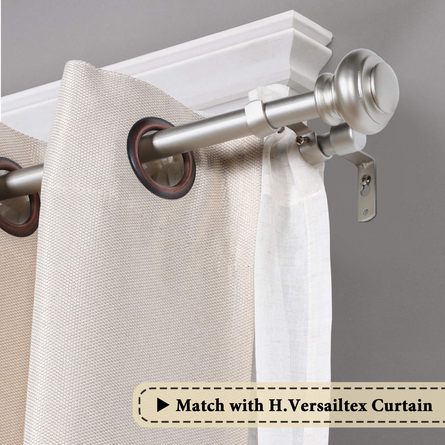 H.VERSAILTEX Elegant Window Treatment Telescoping Double Curtain Rod Set with Classic Cap, 3/4-Inch Diameter, Adjusts from 48 to 84 Inches, Nickel