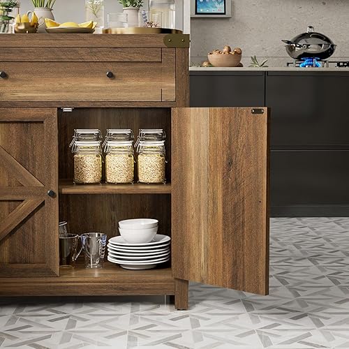 Miniatura 4 de JUMMICO Gabinete de barra de café, aparador de cocina de granja, gabinete de buffet con cajón y estante ajustable para puerta de granero de