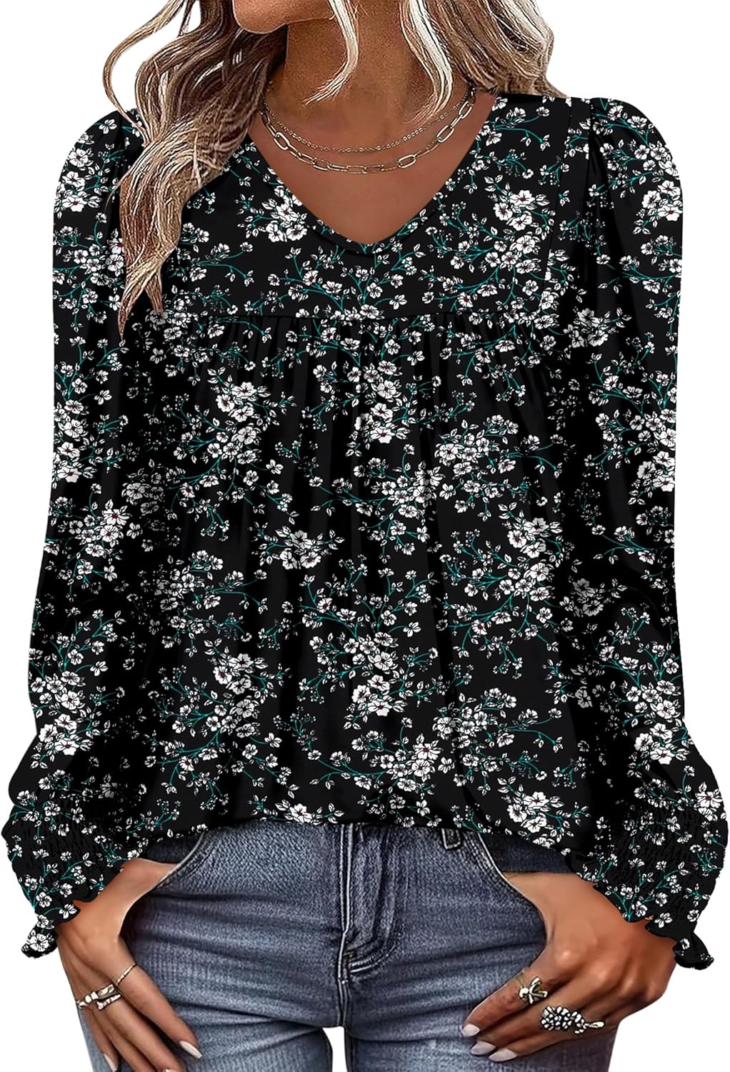 BETTE BOUTIK Womens Long Sleeve Tunic Tops Fall V Neck T-Shirts Blouses Casual Fashion Shirts