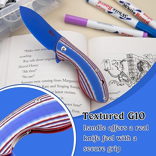 Miniatura 10 de JIN Cuchillo estrellado para niños, cuchillos de juguete antiestrés, hoja opaca G10, EDC plegable, kit de bricolaje, seguro para niños, mango G10