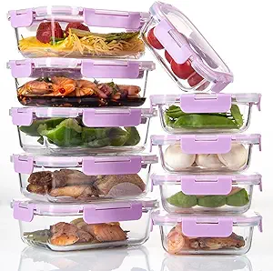 C CREST Airtight Food Storage Glass Containers with Locking Lids- 5 Large (32oz) and 5 Small (12oz), Leak-proof