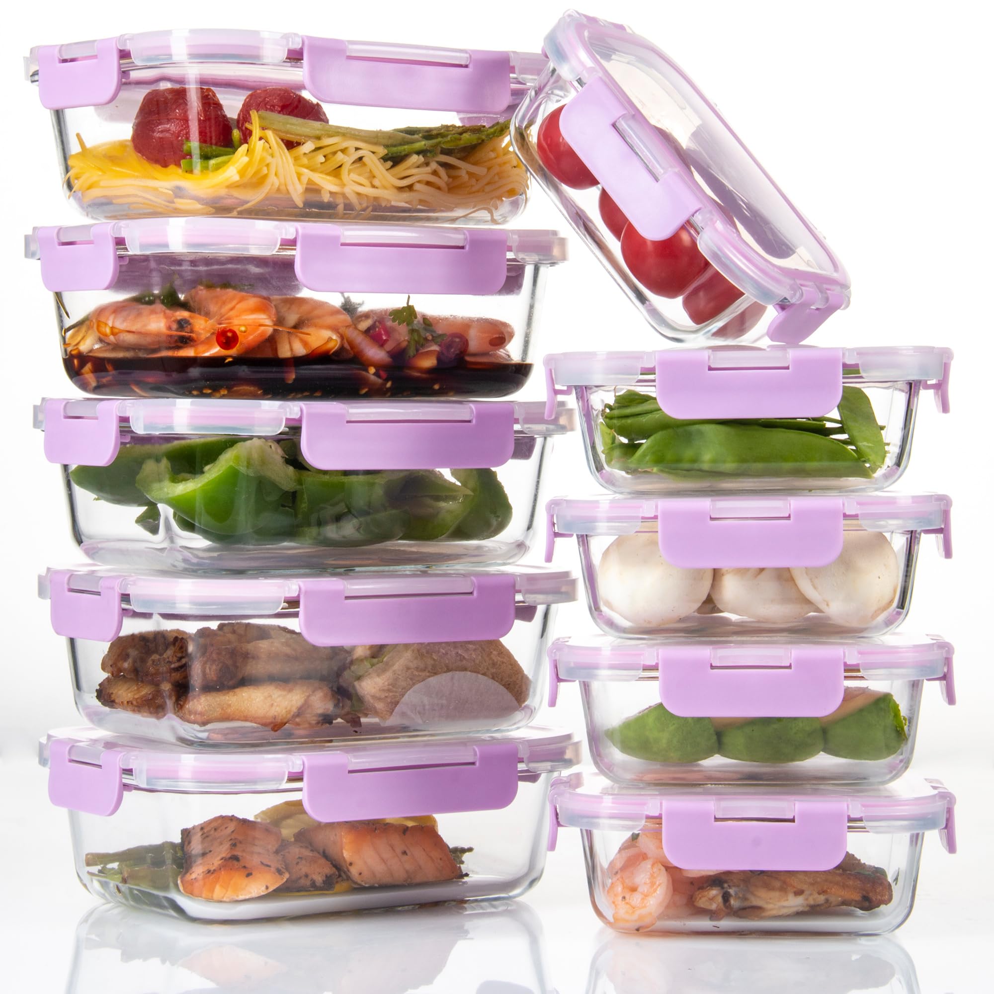 C CREST Airtight Food Storage Glass Containers with Locking Lids, 10 Pack