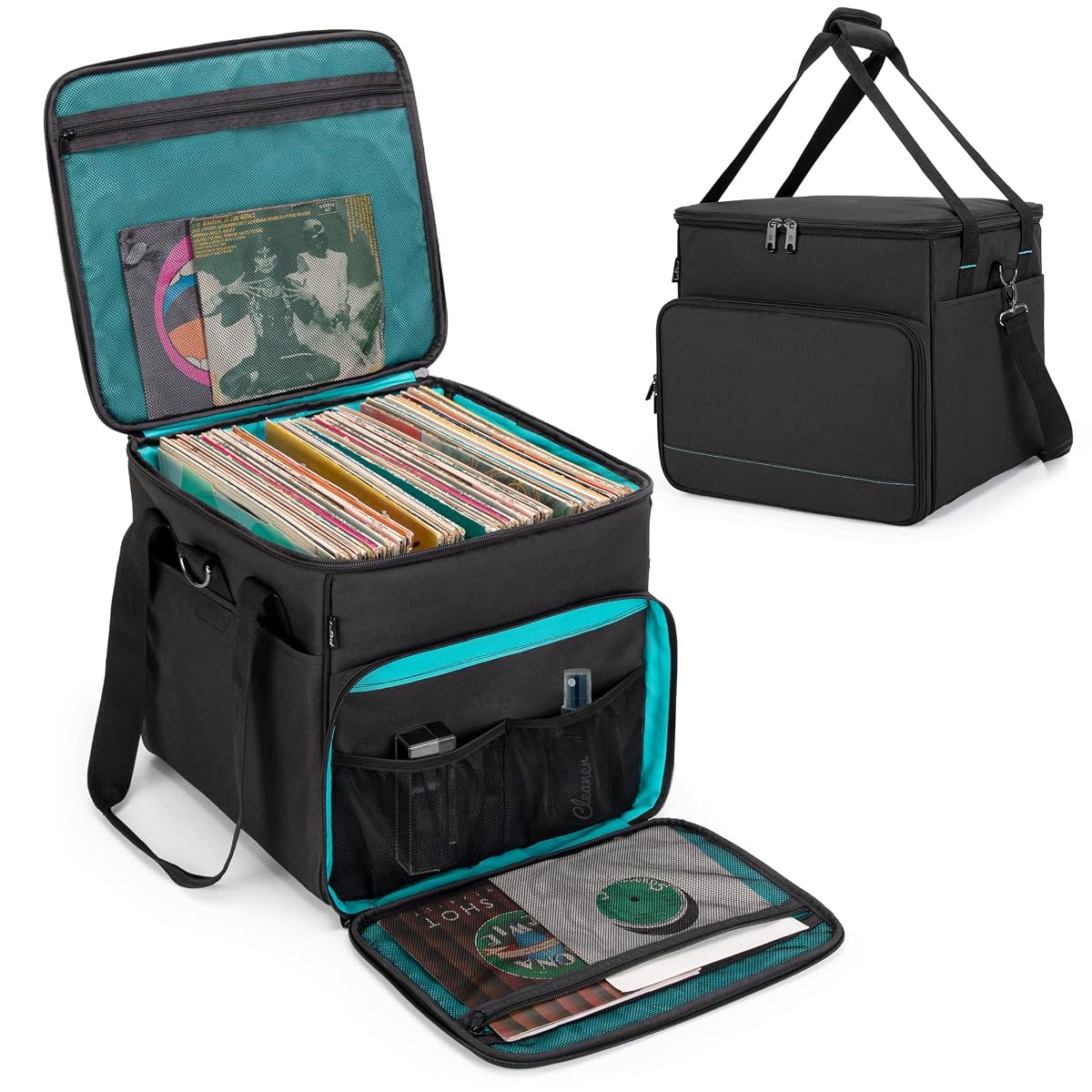 LoDrid Vinyl Record Carrying Bag with Wooden Padded Bottom, Album Storage Case