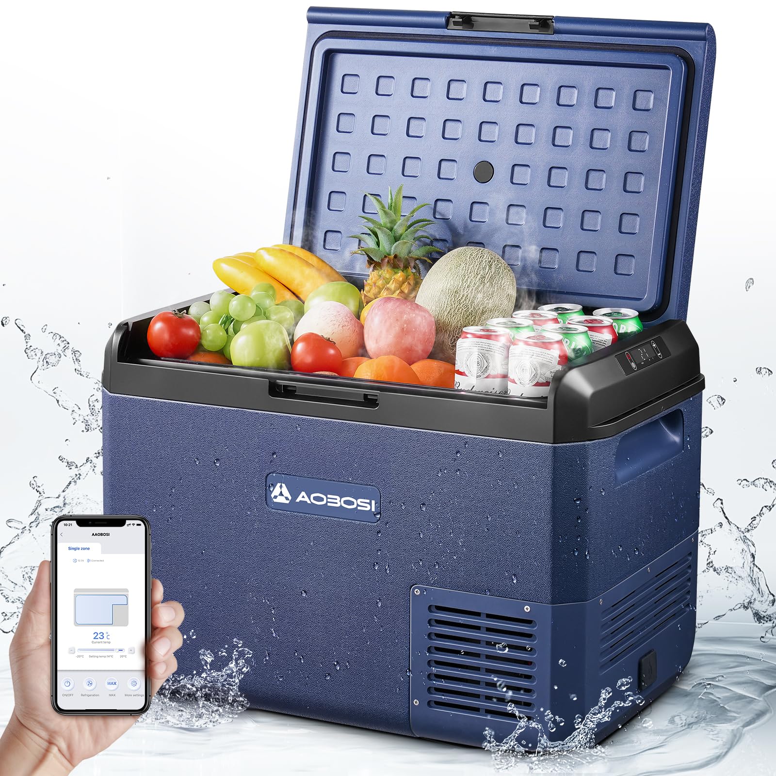 AAOBOSI Kompressor Kühlbox 50L, Kühlbox 12V/230V, IPX4 Wasserdicht, -20°C bis 20°C Auto Elektrisch Kuhlbox Ideal für Auto, LKW, Boot, Camping, Reisen, Fischen, Garten & Outdoor-Aktivitäten