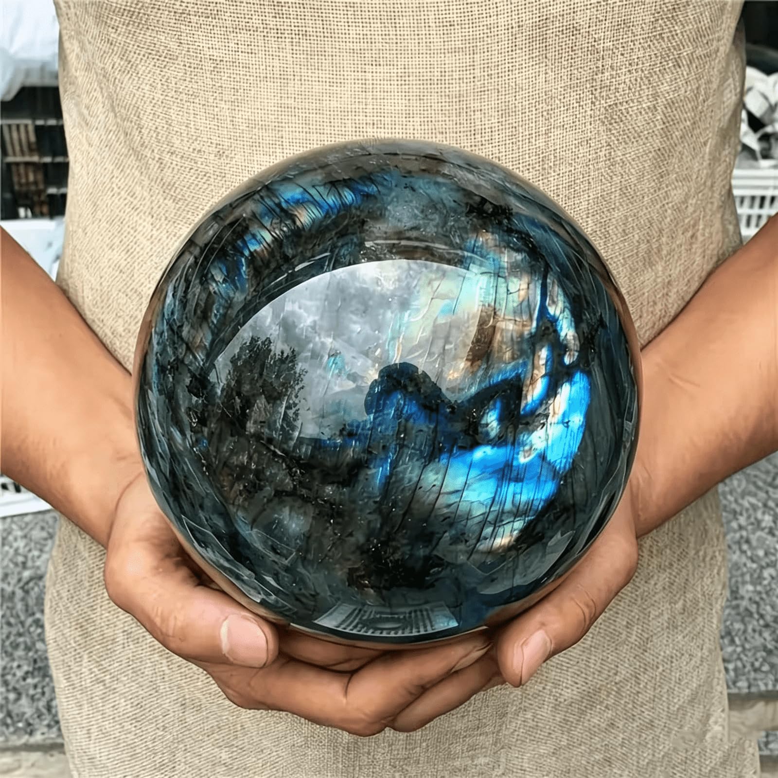 Sfera di cristallo naturale di labradorite, pietra preziosa per Reiki | Sfera di cristallo di quarzo, decorazione per la meditazione sulla stregoneria, ornamento per la scrivania di casa