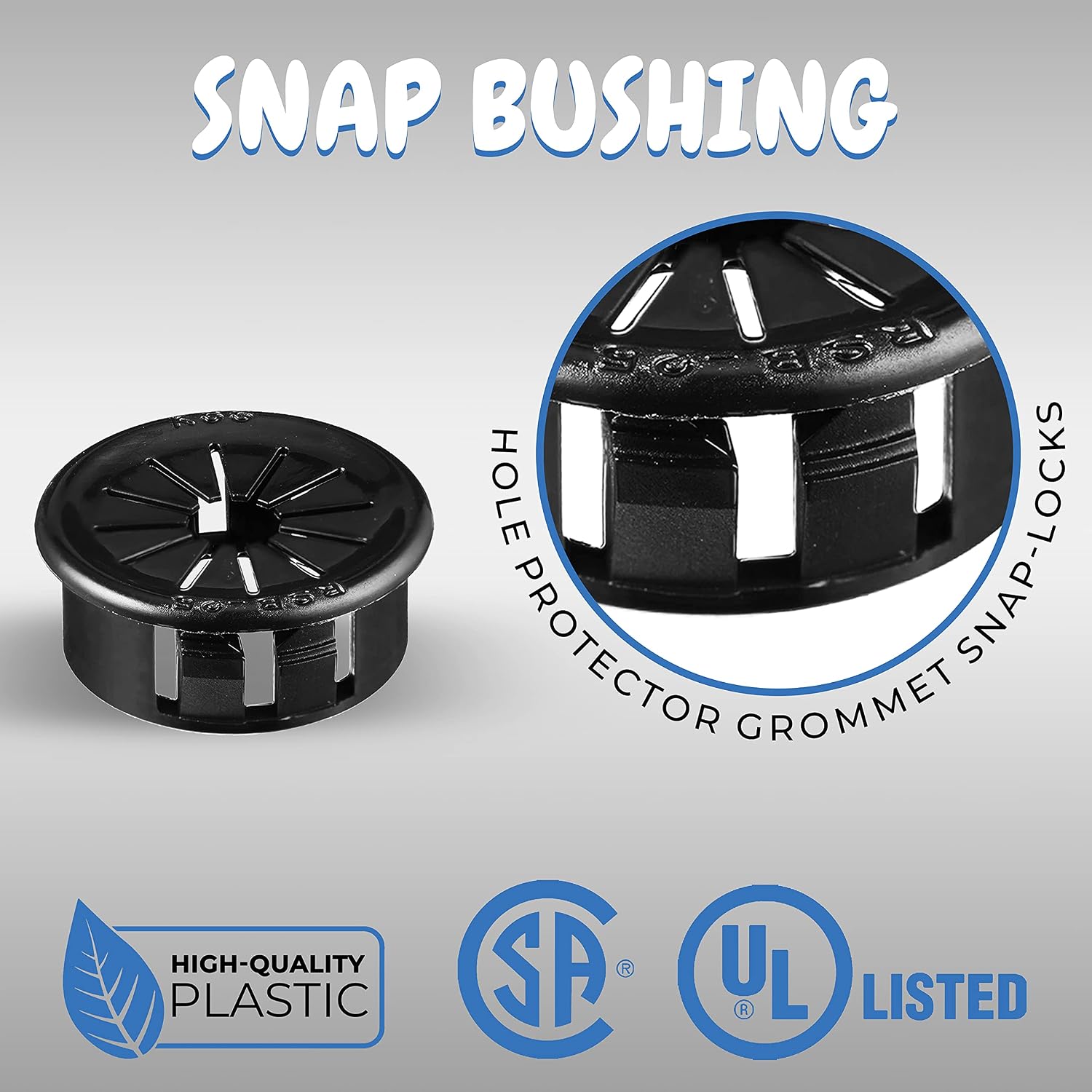 OHLECTRIC 10 Pack - 5/8 Inch Black Snap Bushings with Shutters - Universal Snap-in Bushing Holds Various Cables & Tubes, Ideal Grommet Protector