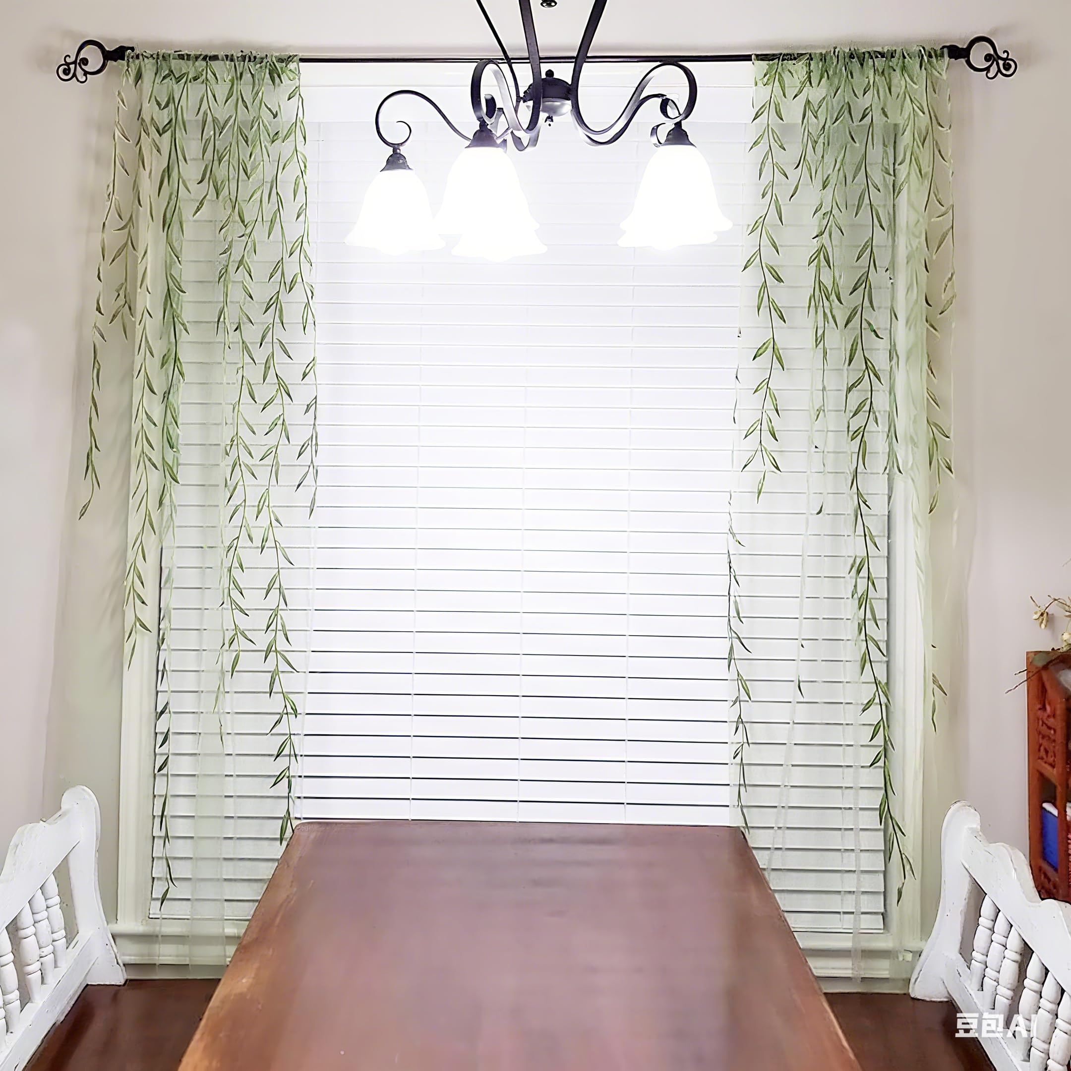 BROSHAN Green Sheer Window Curtain, 2 Panel Leaf Printed Sheers With Pocket Design for Kids Bedroom Living Room, Nursery - Image 4