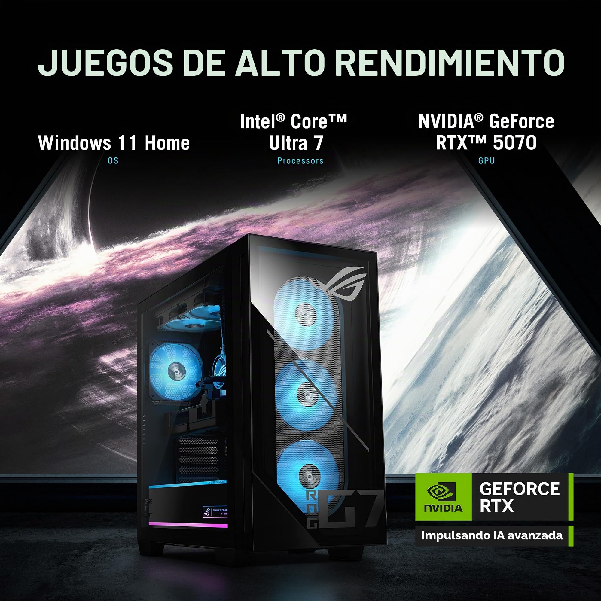 ASUS PC de Escritorio para Juegos ROG G700 (2025), procesador Intel Core Ultra 7 265KF, NVIDIA GeForce RTX 5070, SSD M.2 NVMe PCIe 4 de 1 TB, RAM DDR5 de 32 GB, Windows 11 Home, G700TF-MS776