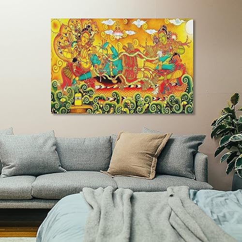 Miniatura 7 de Sri Krishna Kerala Mural - Póster de pintura clásica de Avatar de Vishnu, lienzo para decoración de pared, decoración de habitación, decoración de