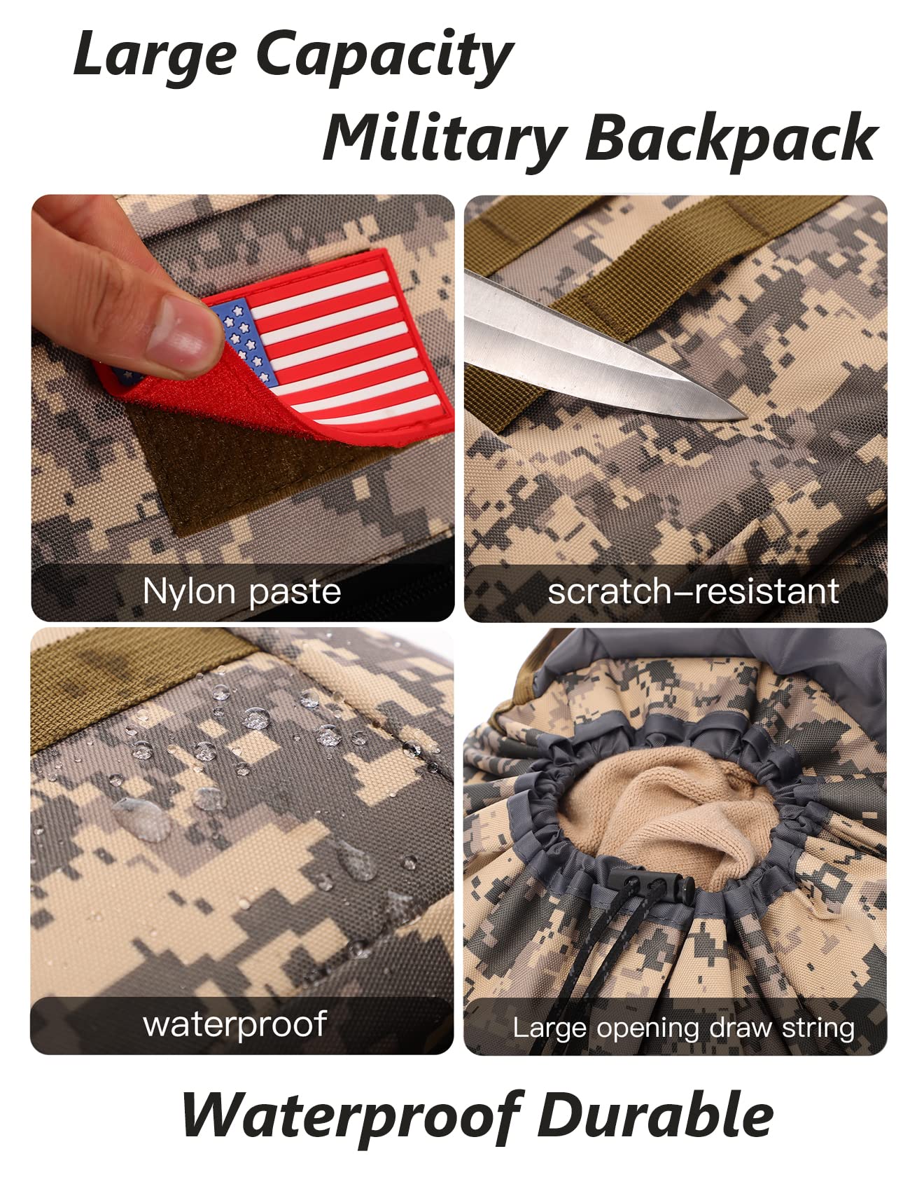 Mochila impermeable que acampa que camina 70L/100L Molle mochila grande Daypack para viajar, camuflado (City Camo), Deporte 4