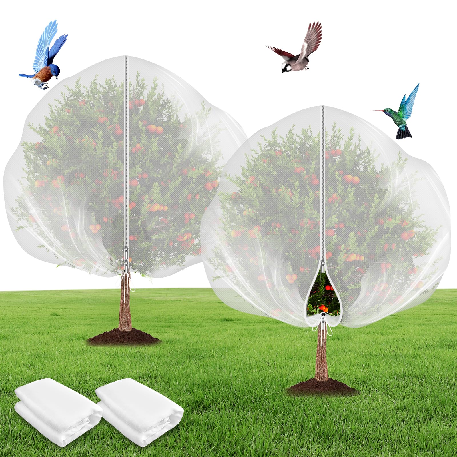 Bolsas de Red de jardín Mallas para arboles frutales 2 Pieza Malla plastico Jardin con Cremallera y cordón Red para Plantas Vegetal (3m×4m, Blanco)