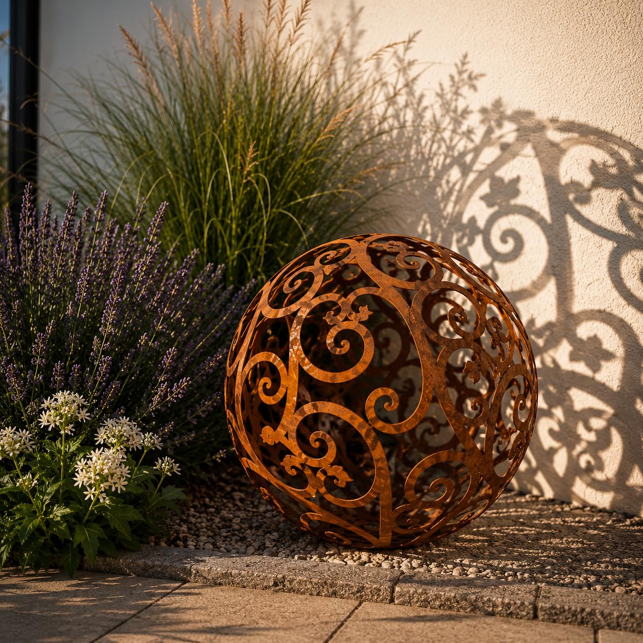 Terma Rost Kugel 40 cm Barock filigran Handmade Germany Gartenfigur groß Metallfigur edelrost Garten Deko Outdoor deko Metall Kugeln Vintage gartendeko rostoptik dekokugel gartenkugel