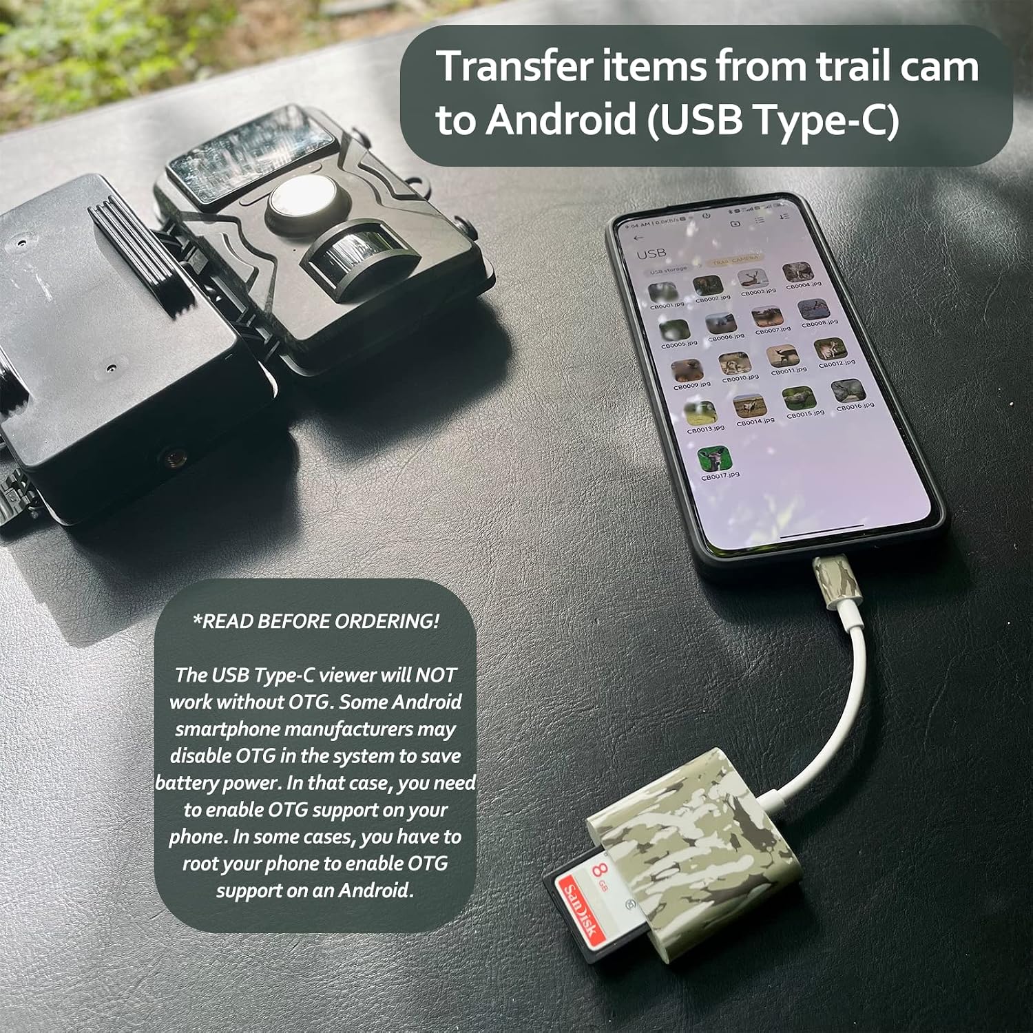 Trail Camera Viewer, Deer Hunting Accessories, Plug & Play SD Card Viewer for Hunters to View Images and Videos from Game Camera for USB Type-C Devices