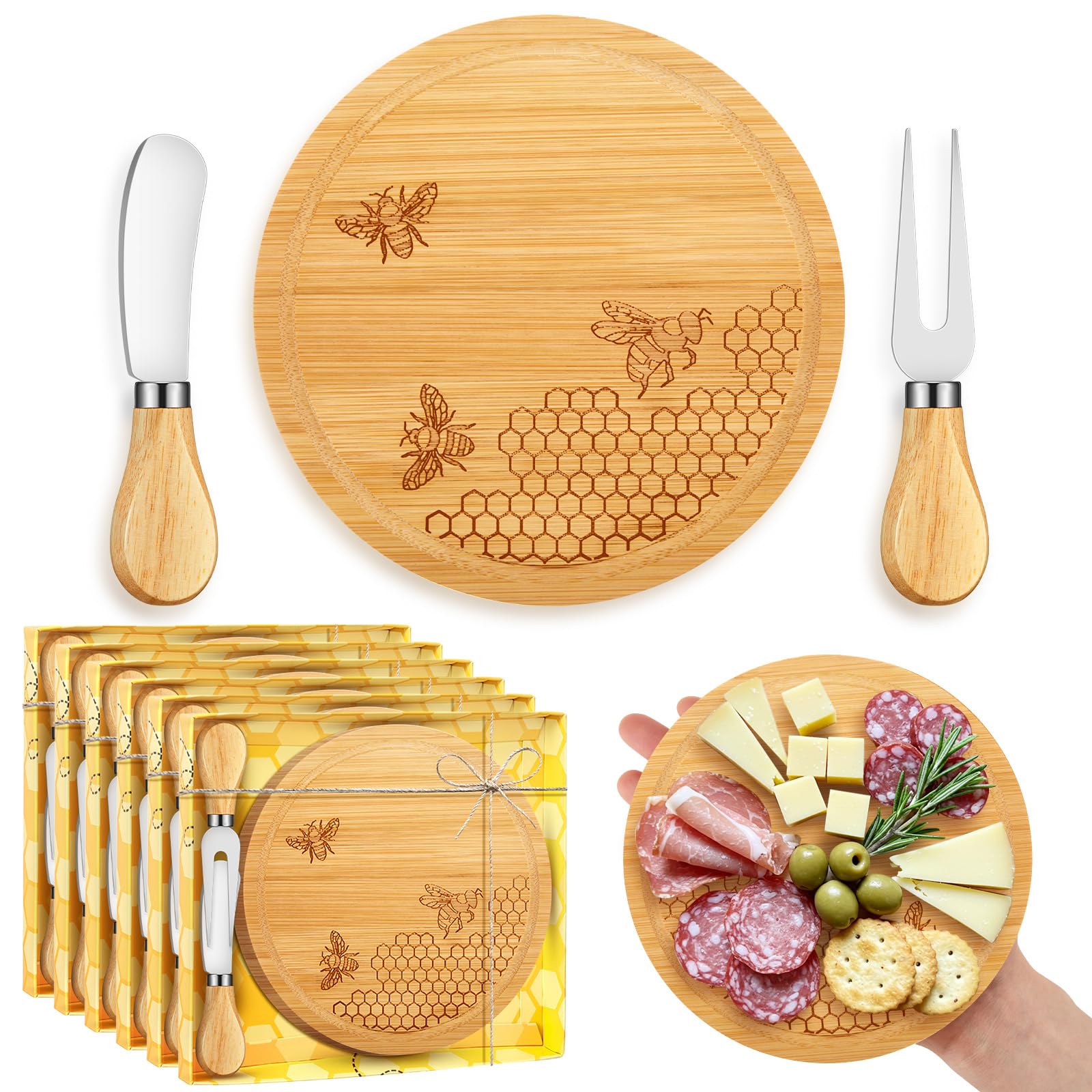 Ziliny 6 Set Baby Shower Prizes, Honey Bee Cheese Board Gifts, Round